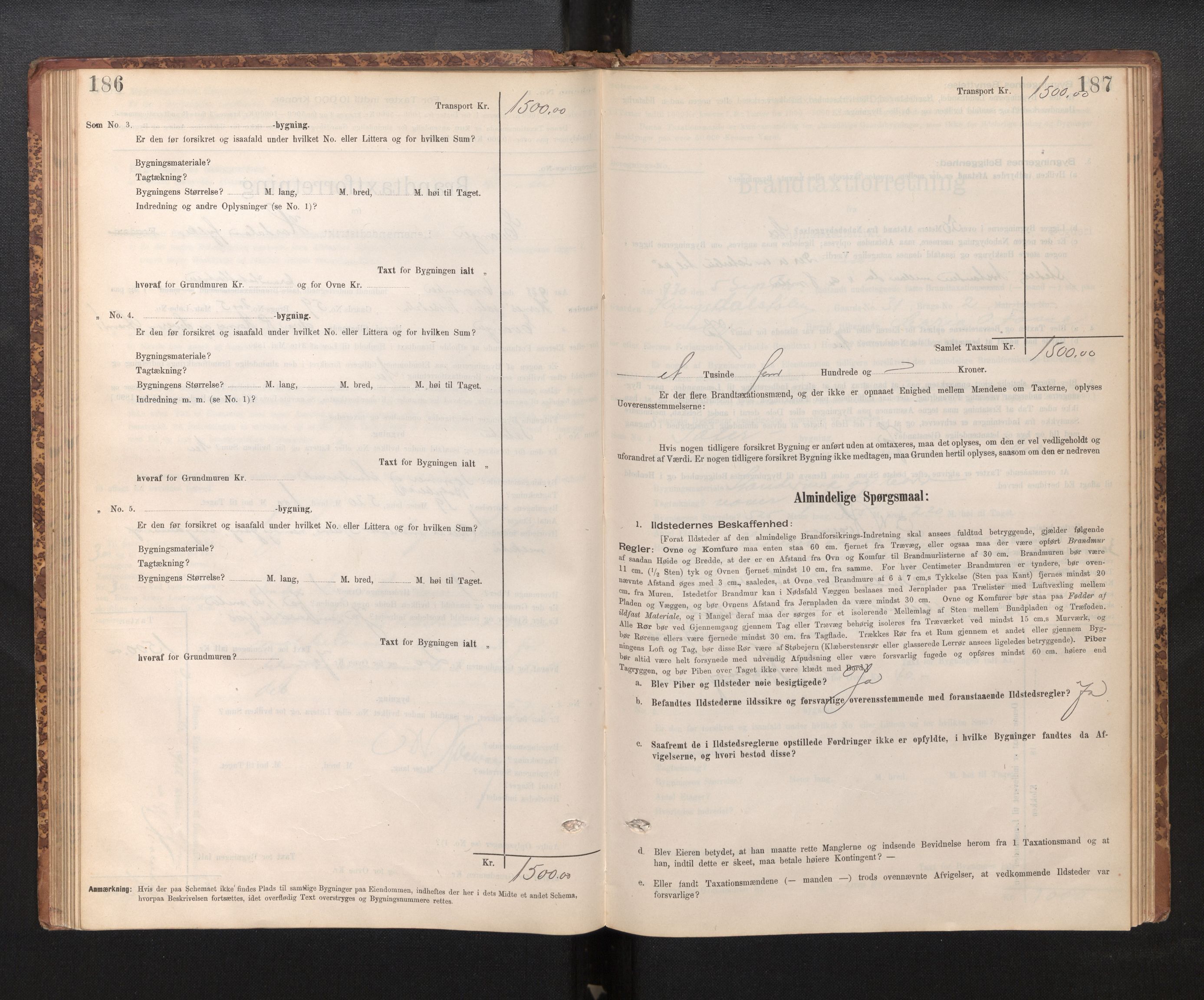 Lensmannen i Evanger, AV/SAB-A-31701/0012/L0005: Branntakstprotokoll, skjematakst, 1895-1935, p. 186-187