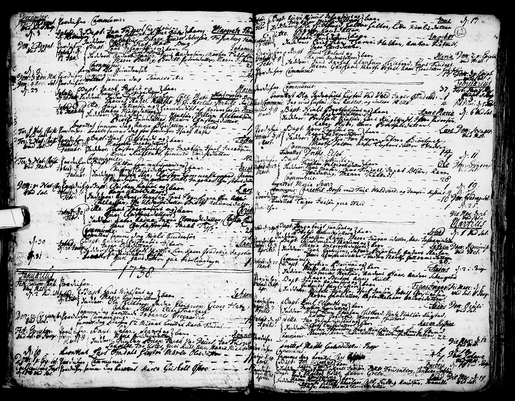 Solum kirkebøker, SAKO/A-306/F/Fa/L0002: Parish register (official) no. I 2, 1713-1761, p. 62