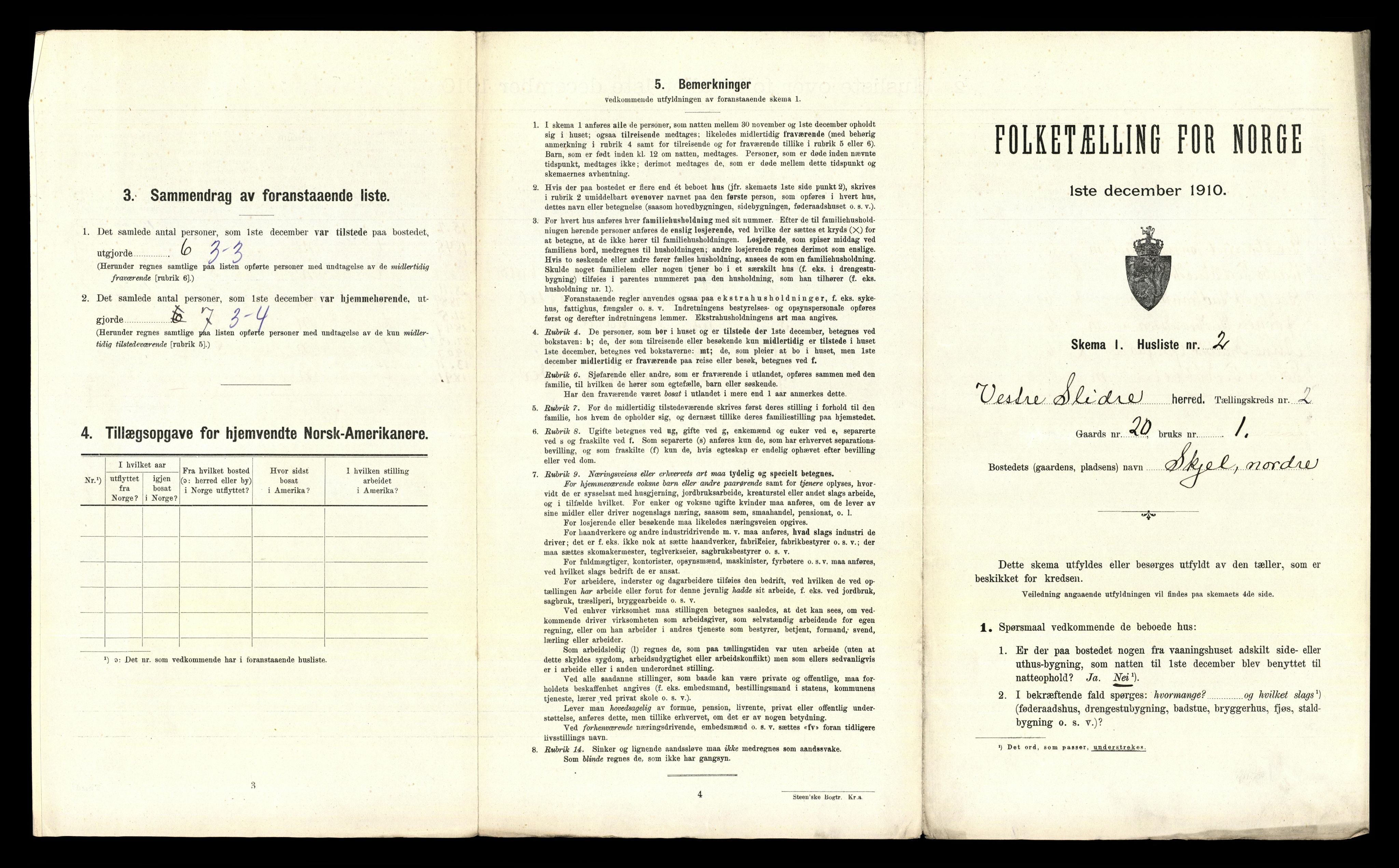 RA, 1910 census for Vestre Slidre, 1910, p. 155