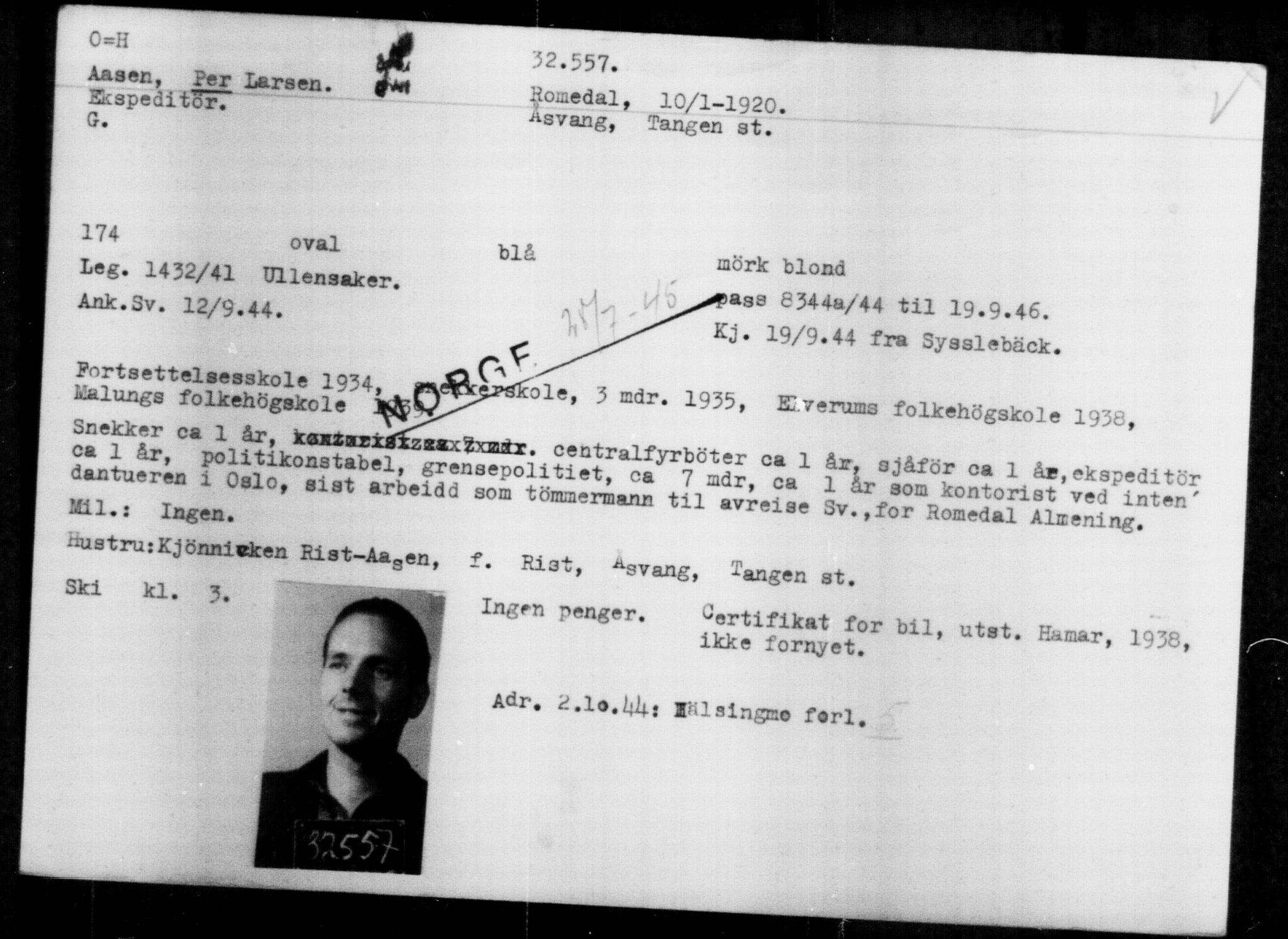Utenriksstasjonene, Legasjonen i Stockholm, Flyktningkontoret, AV/RA-S-6753/V/Va/L0013: Kjesäterkartoteket, flyktninger med registreringsnr. 31500-34731, 1940-1945, p. 1114