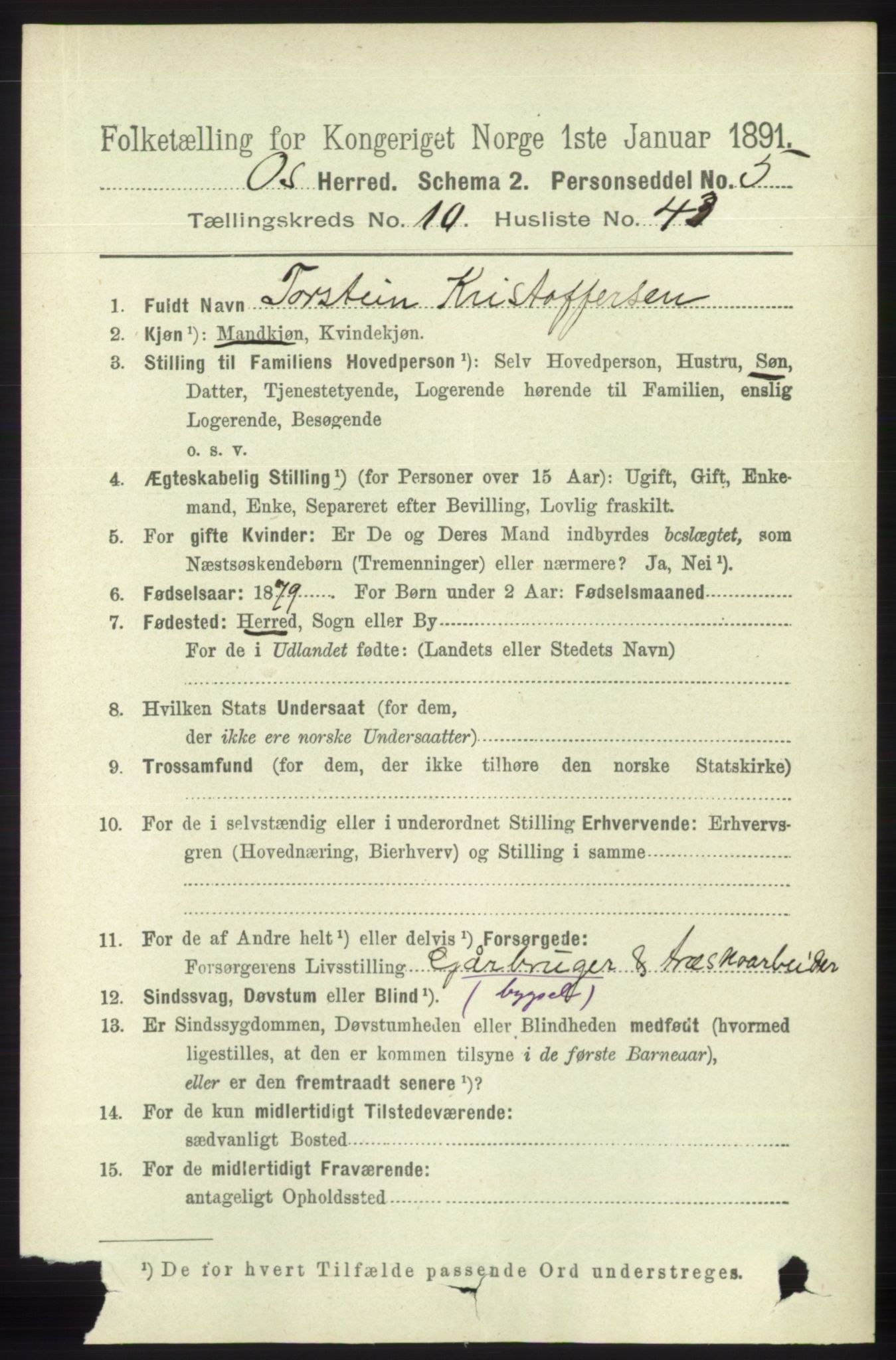 RA, 1891 census for 1243 Os, 1891, p. 2543