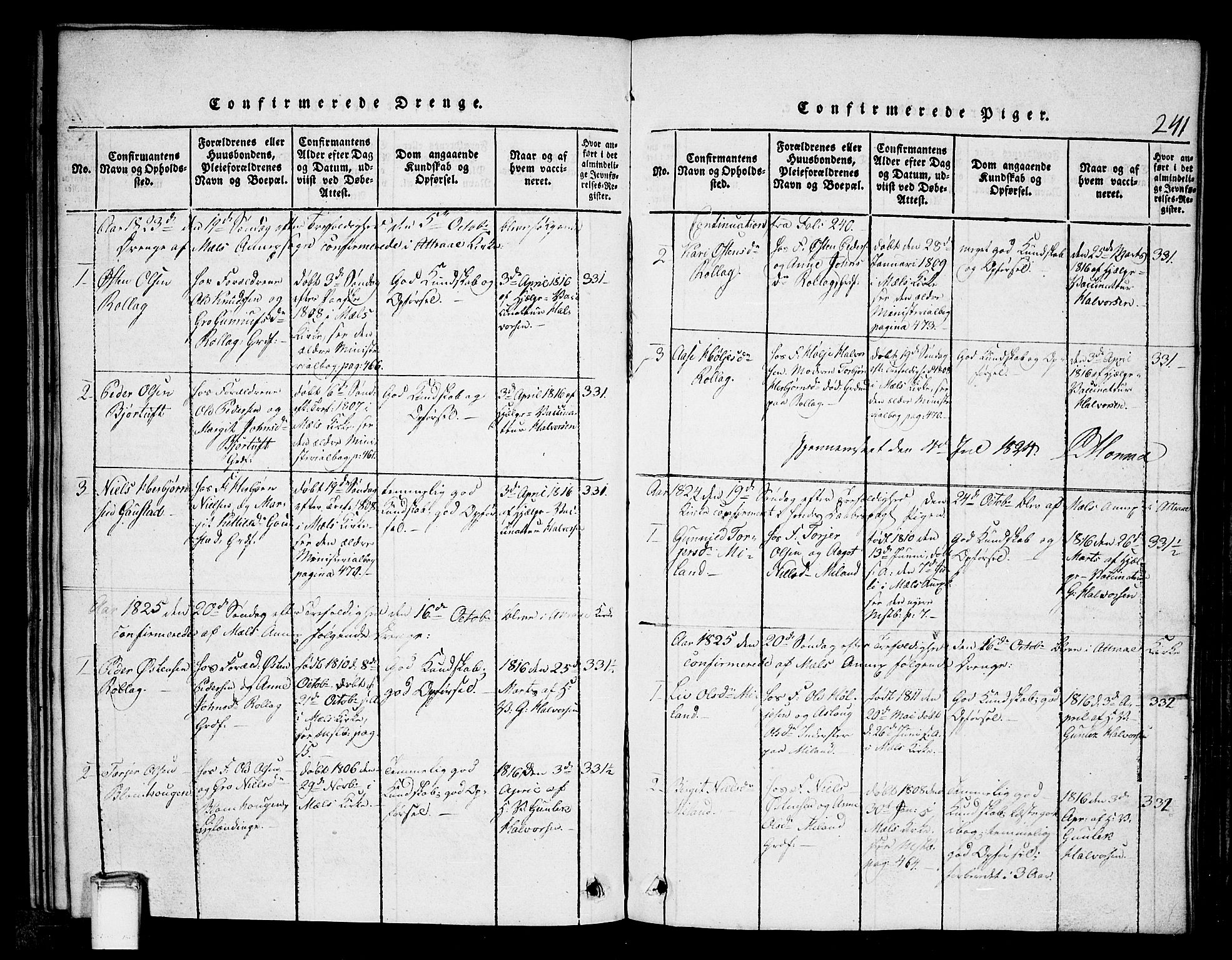 Tinn kirkebøker, SAKO/A-308/G/Gb/L0001: Parish register (copy) no. II 1 /1, 1815-1850, p. 241