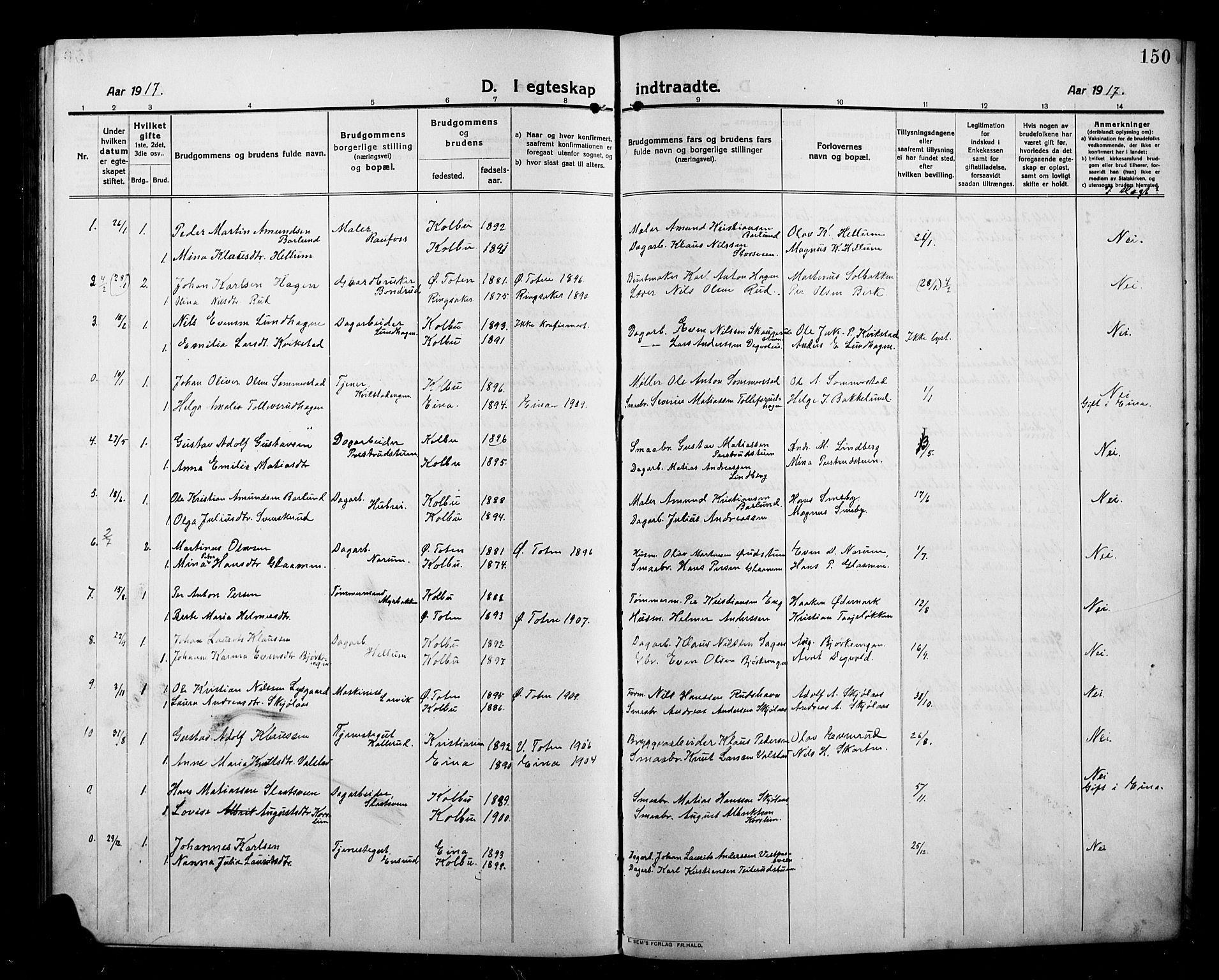 Kolbu prestekontor, SAH/PREST-110/H/Ha/Hab/L0001: Parish register (copy) no. 1, 1912-1925, p. 150