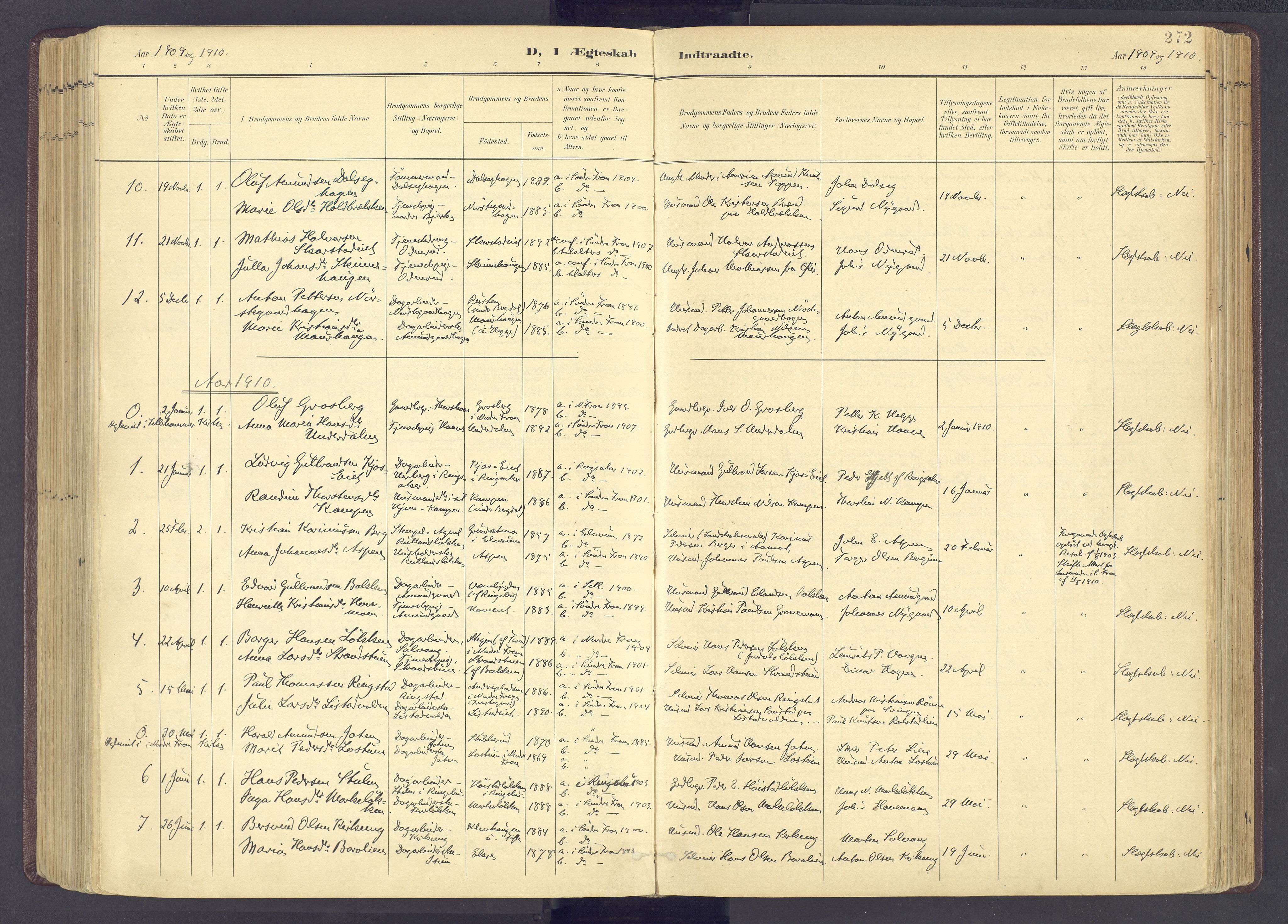 Sør-Fron prestekontor, SAH/PREST-010/H/Ha/Haa/L0004: Parish register (official) no. 4, 1898-1919, p. 272