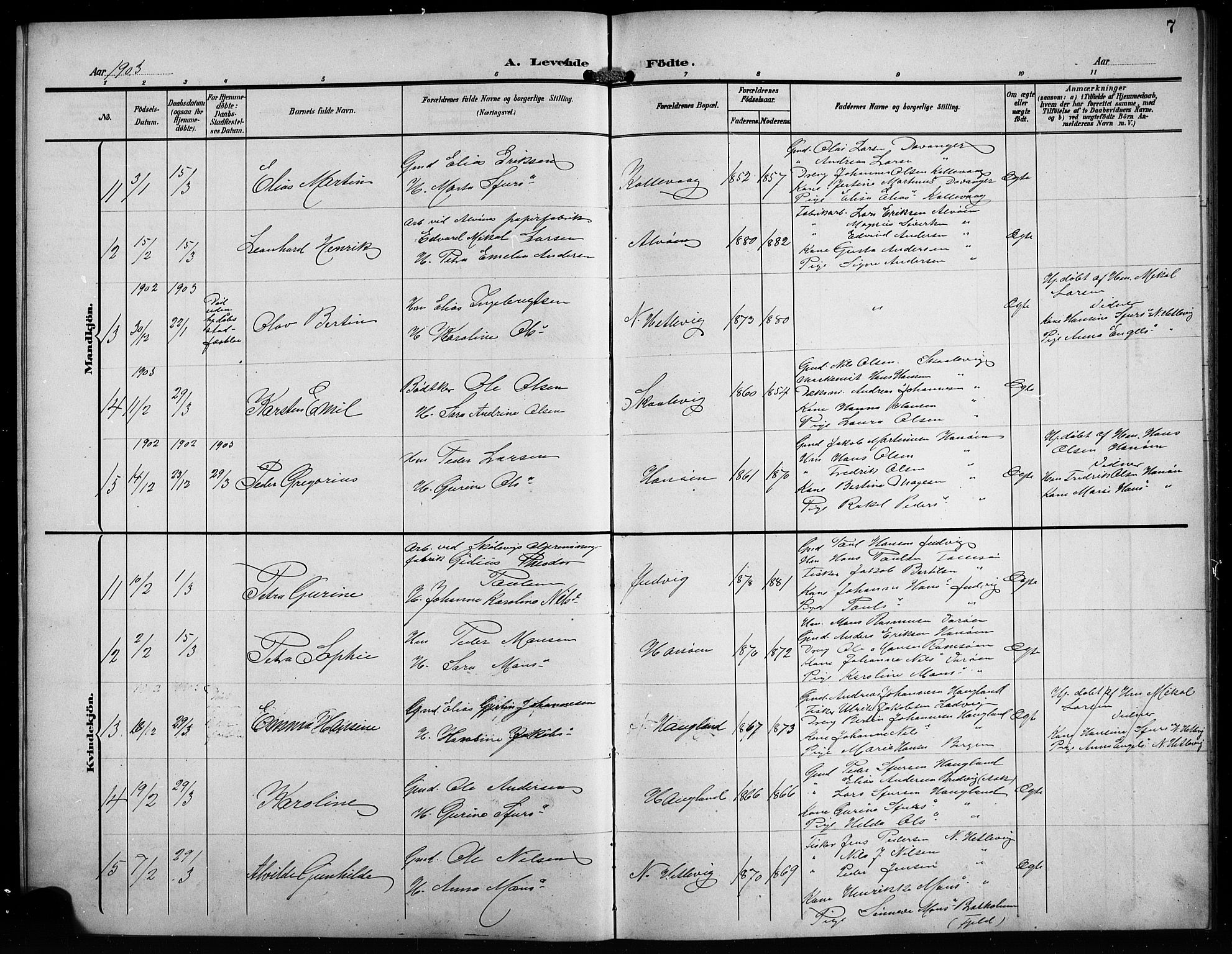 Askøy Sokneprestembete, AV/SAB-A-74101/H/Ha/Hab/Haba/L0010: Parish register (copy) no. A 10, 1903-1907, p. 7