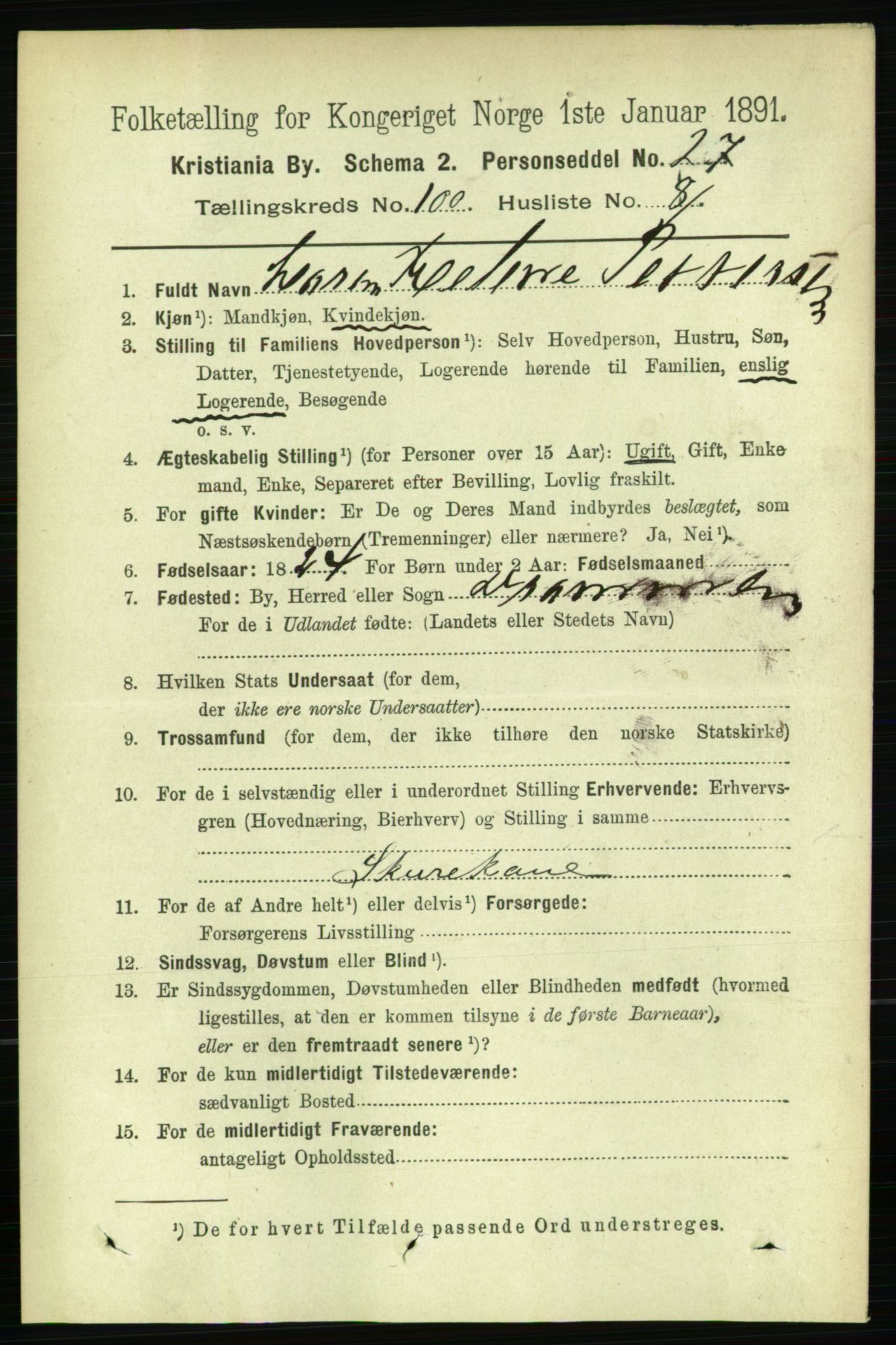 RA, 1891 census for 0301 Kristiania, 1891, p. 49526