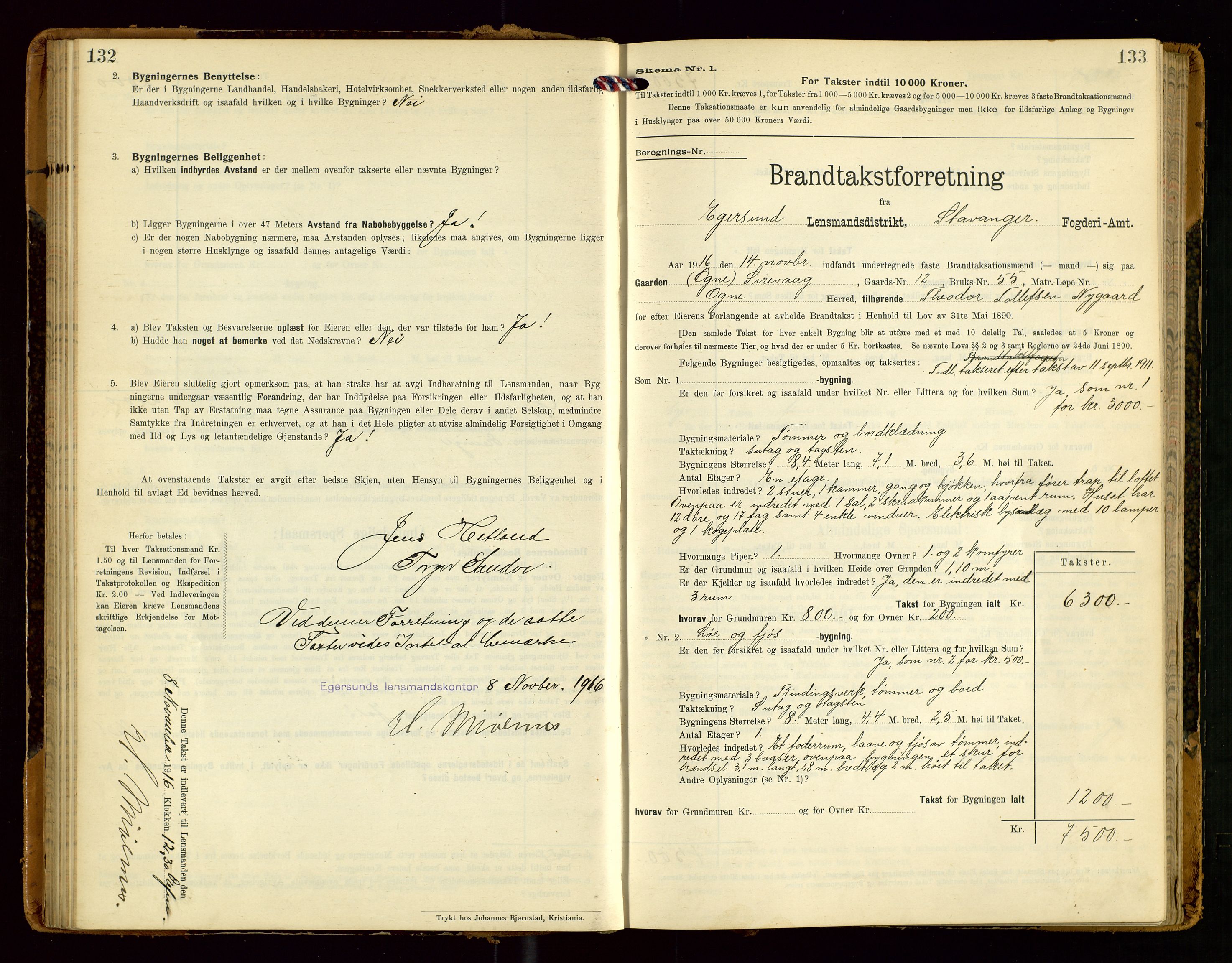 Eigersund lensmannskontor, AV/SAST-A-100171/Gob/L0002: "Brandtakstprotokol", 1910-1916, p. 132-133