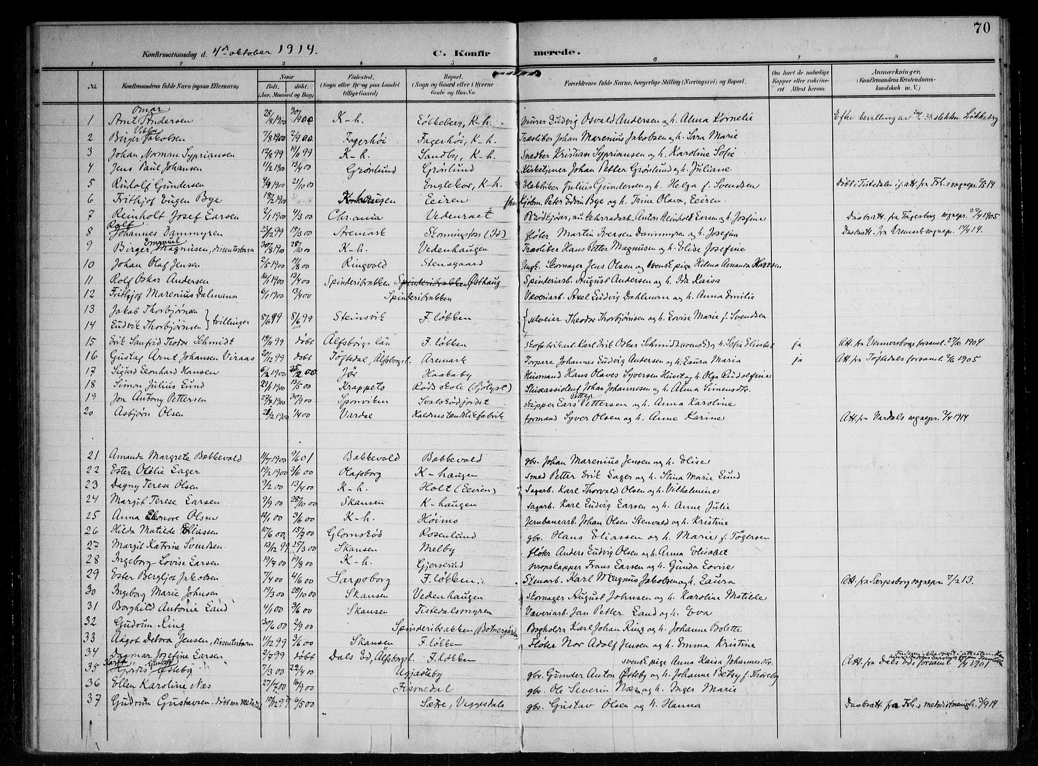 Berg prestekontor Kirkebøker, AV/SAO-A-10902/F/Fb/L0003: Parish register (official) no. II 3, 1903-1919, p. 70