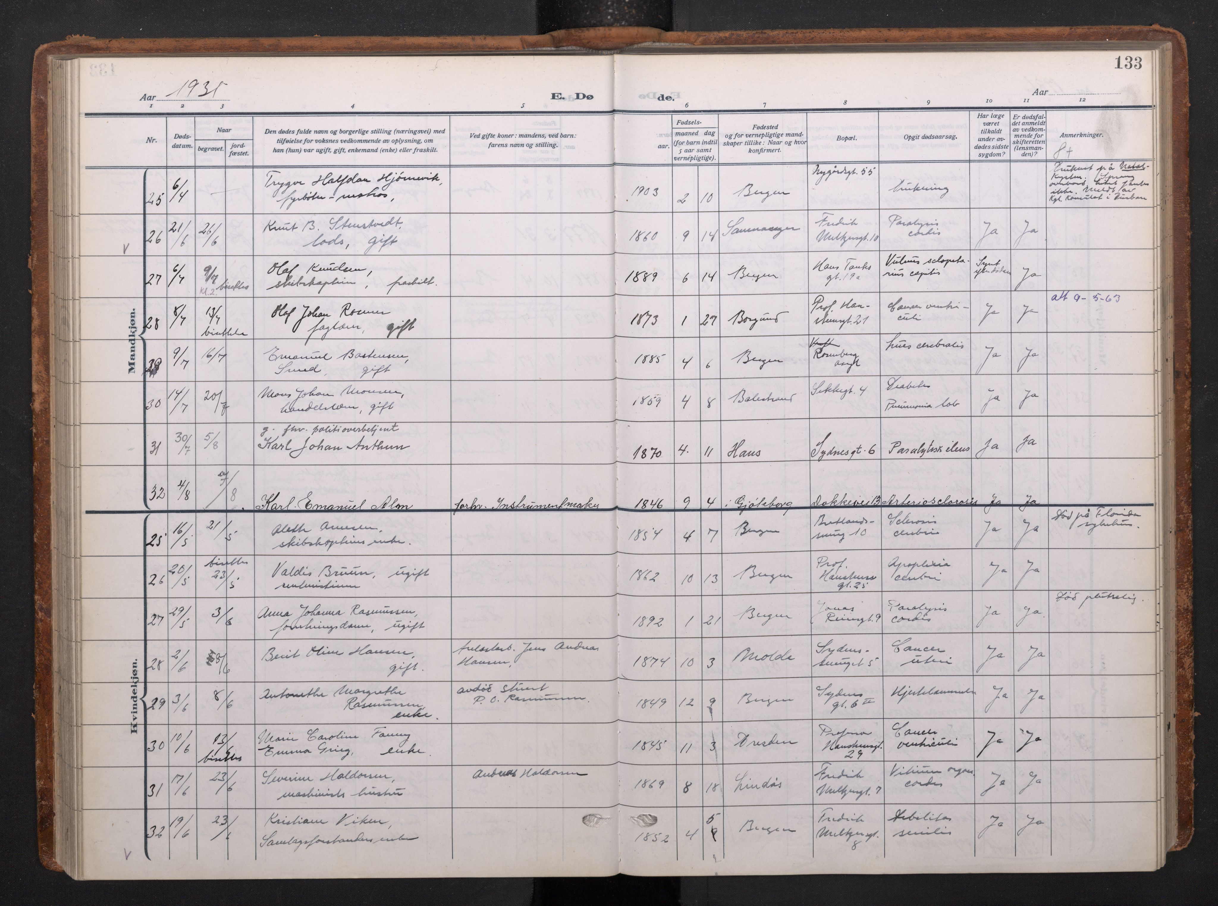 Johanneskirken sokneprestembete, AV/SAB-A-76001/H/Haa/L0020: Parish register (official) no. E 2, 1916-1951, p. 133