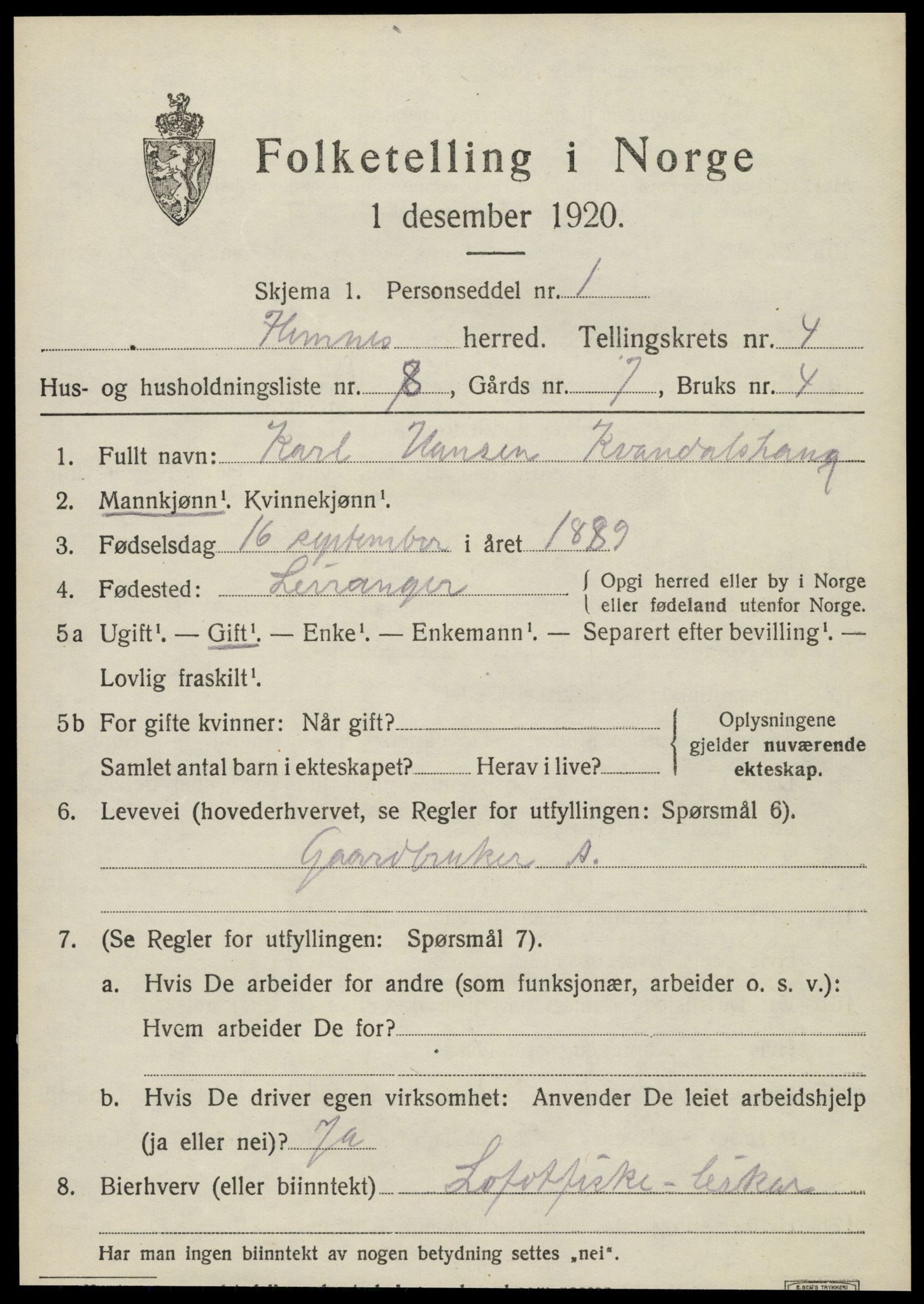 SAT, 1920 census for Hemnes, 1920, p. 5562