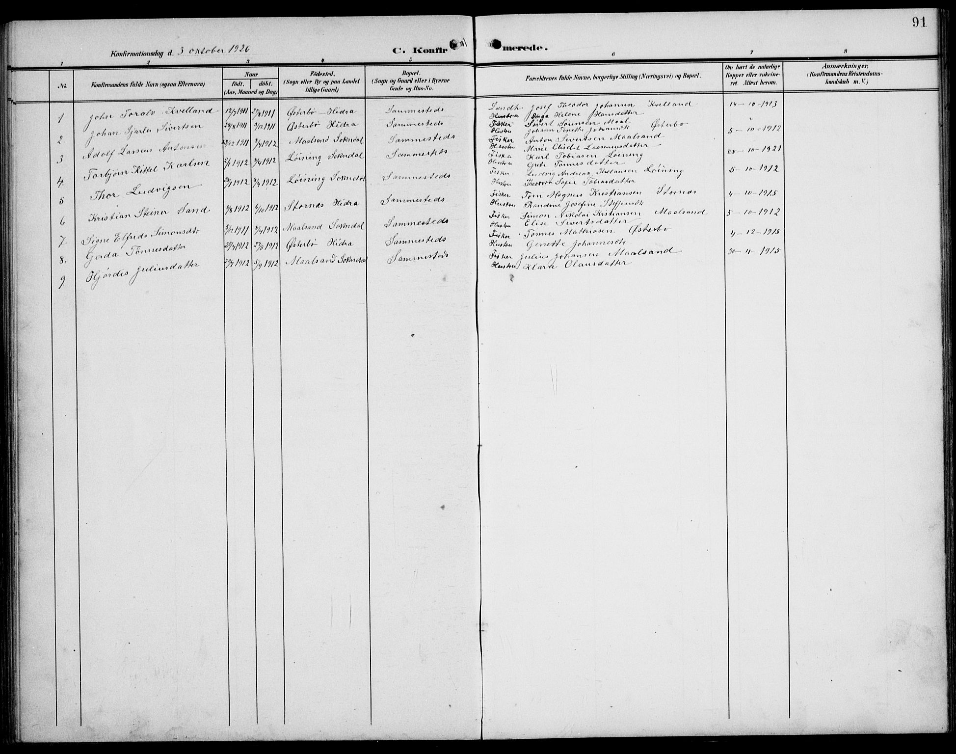 Sokndal sokneprestkontor, SAST/A-101808: Parish register (copy) no. B 7, 1904-1935, p. 91