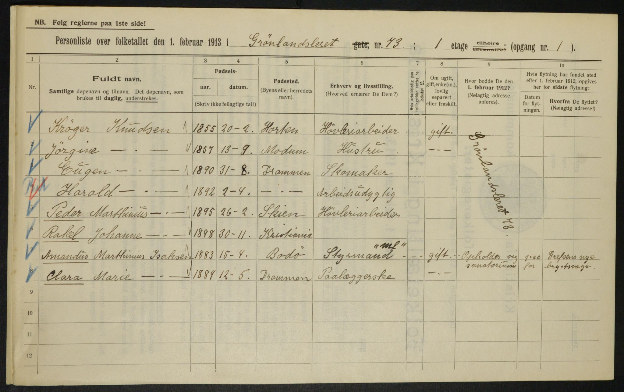 OBA, Municipal Census 1913 for Kristiania, 1913, p. 32318