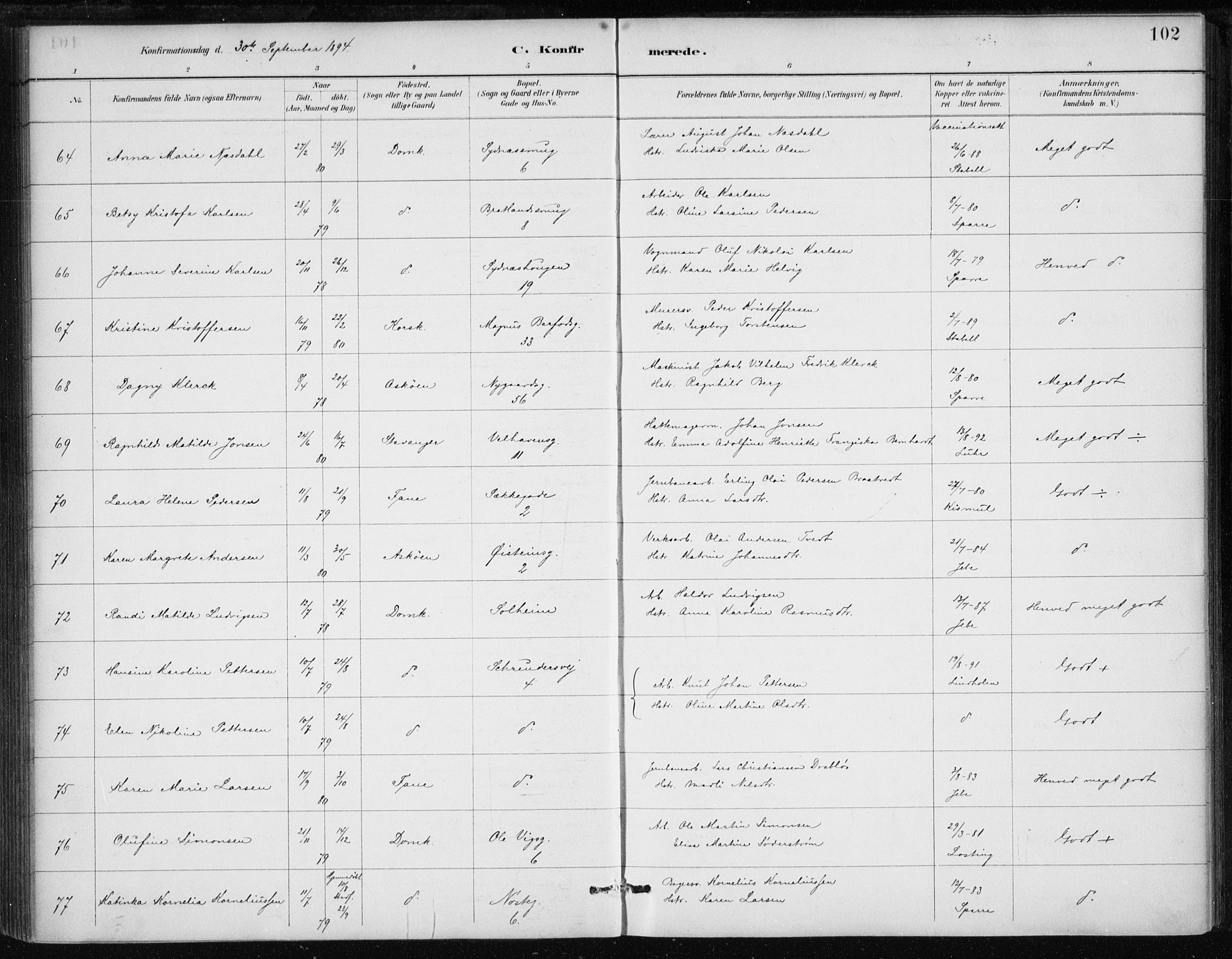 Johanneskirken sokneprestembete, AV/SAB-A-76001/H/Haa/L0008: Parish register (official) no. C 1, 1885-1907, p. 102