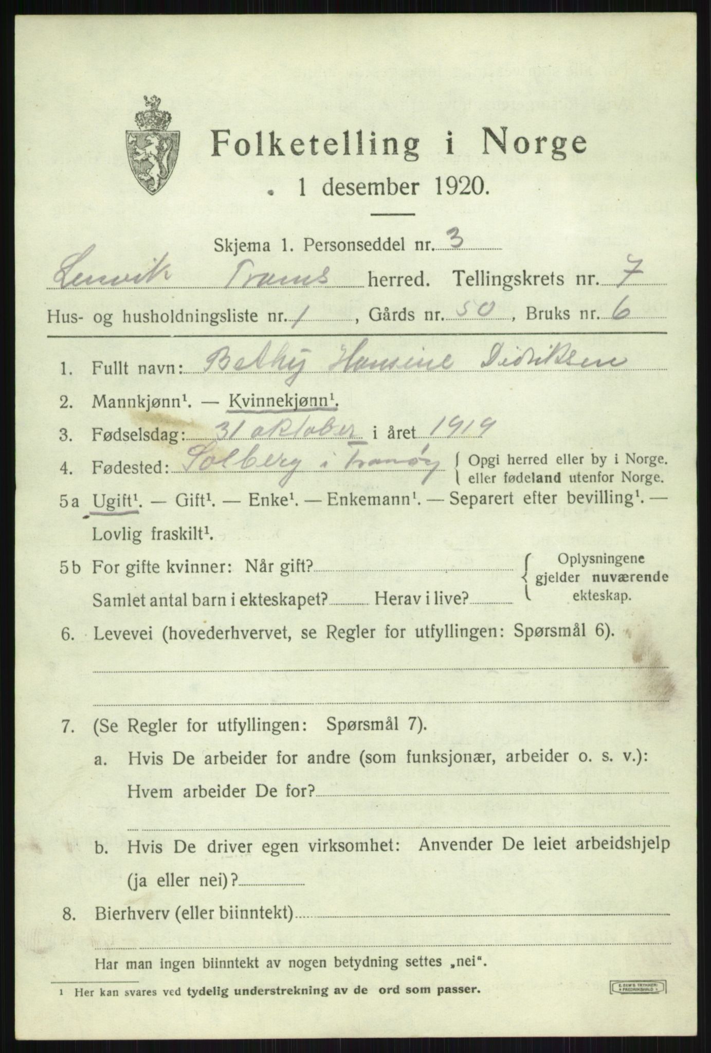 SATØ, 1920 census for Lenvik, 1920, p. 9502