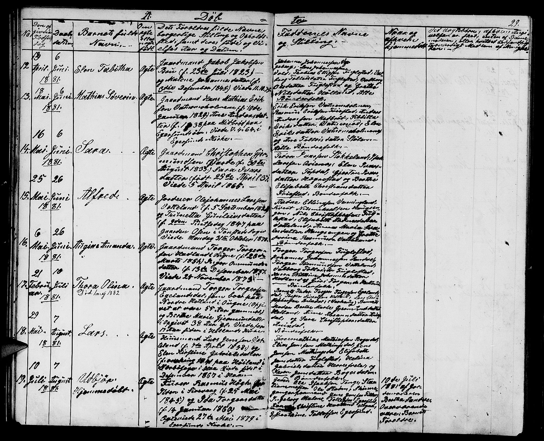 Eigersund sokneprestkontor, AV/SAST-A-101807/S09/L0006: Parish register (copy) no. B 6, 1876-1889, p. 29