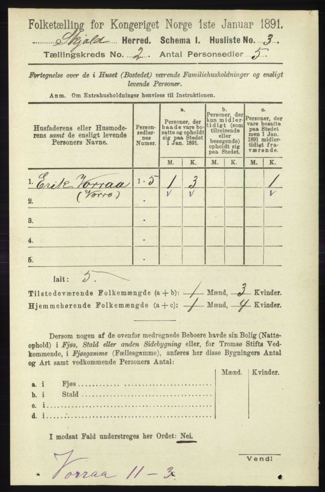 RA, 1891 census for 1154 Skjold, 1891, p. 267