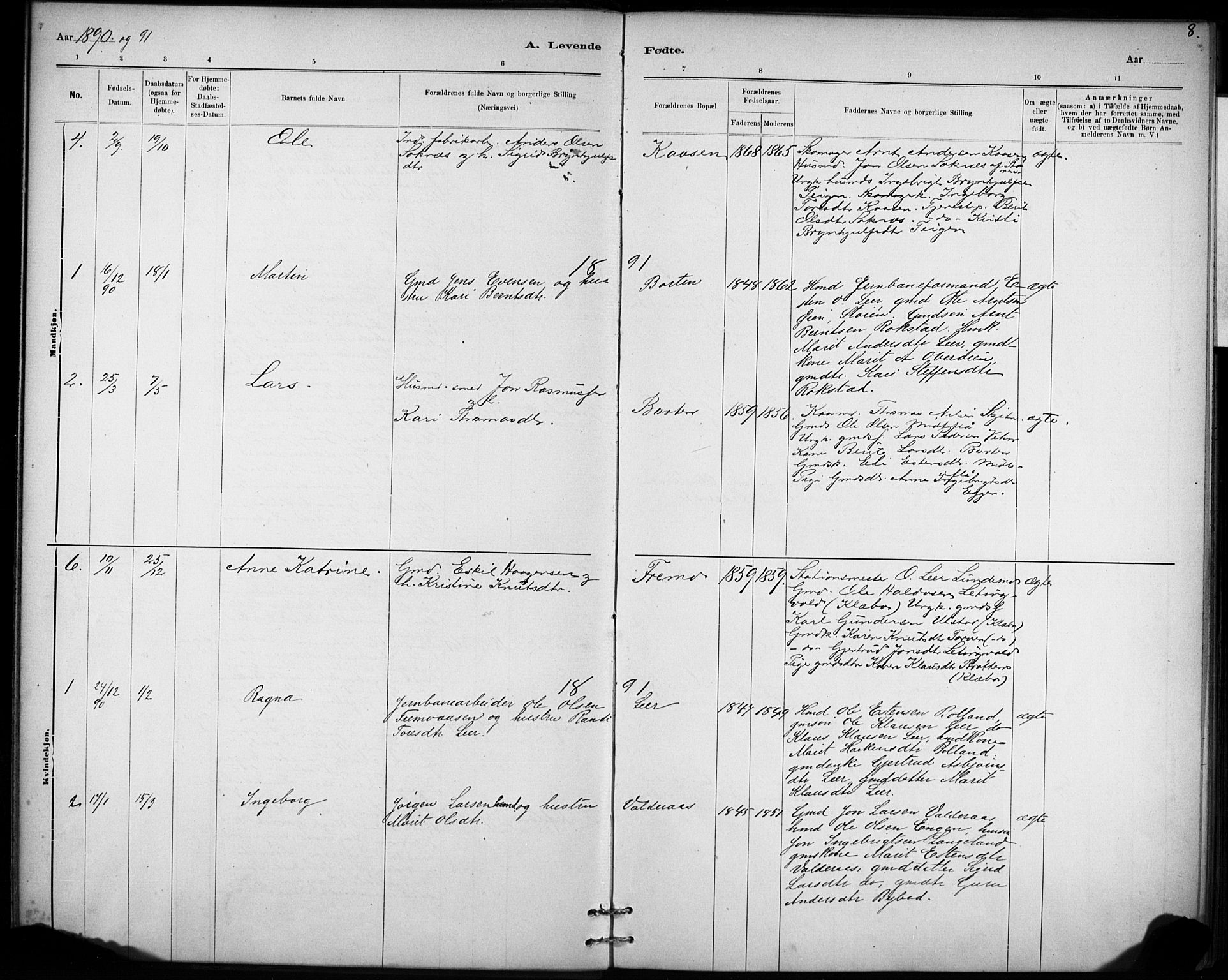 Ministerialprotokoller, klokkerbøker og fødselsregistre - Sør-Trøndelag, SAT/A-1456/693/L1119: Parish register (official) no. 693A01, 1887-1905, p. 8