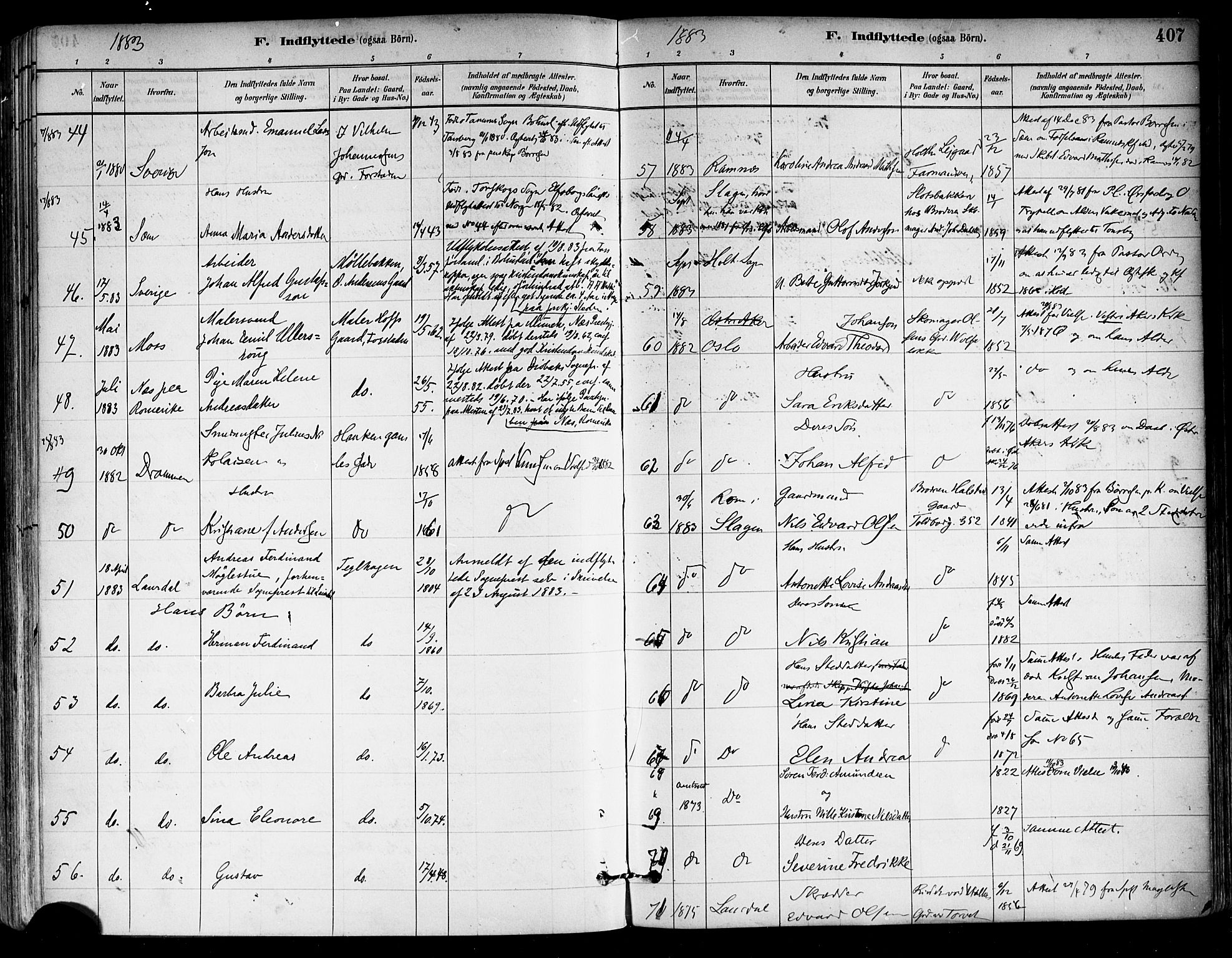 Tønsberg kirkebøker, AV/SAKO-A-330/F/Fa/L0011: Parish register (official) no. I 11, 1881-1890, p. 407