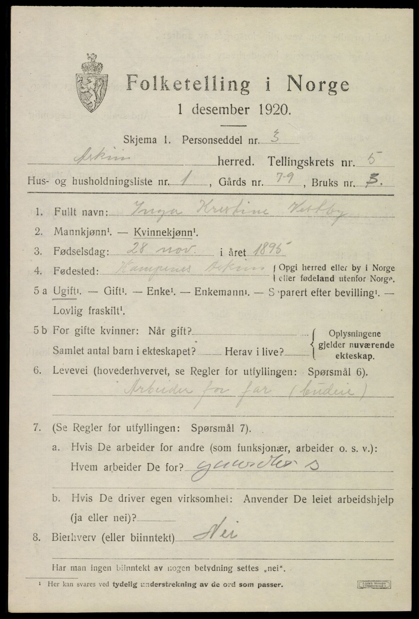 SAO, 1920 census for Askim, 1920, p. 9475