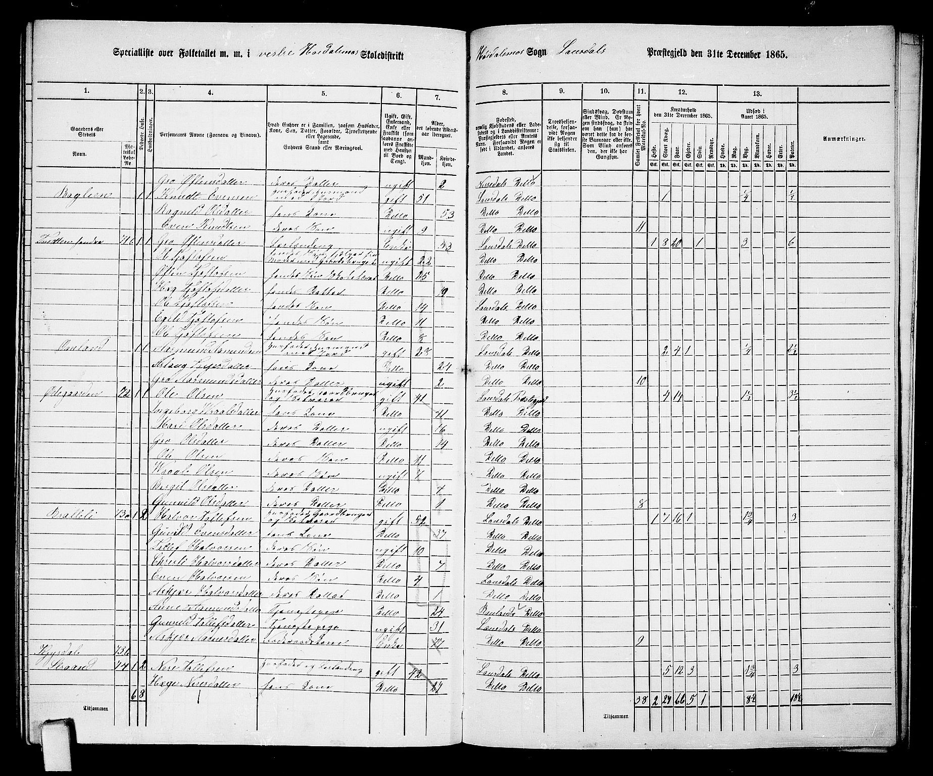 RA, 1865 census for Lårdal, 1865, p. 52