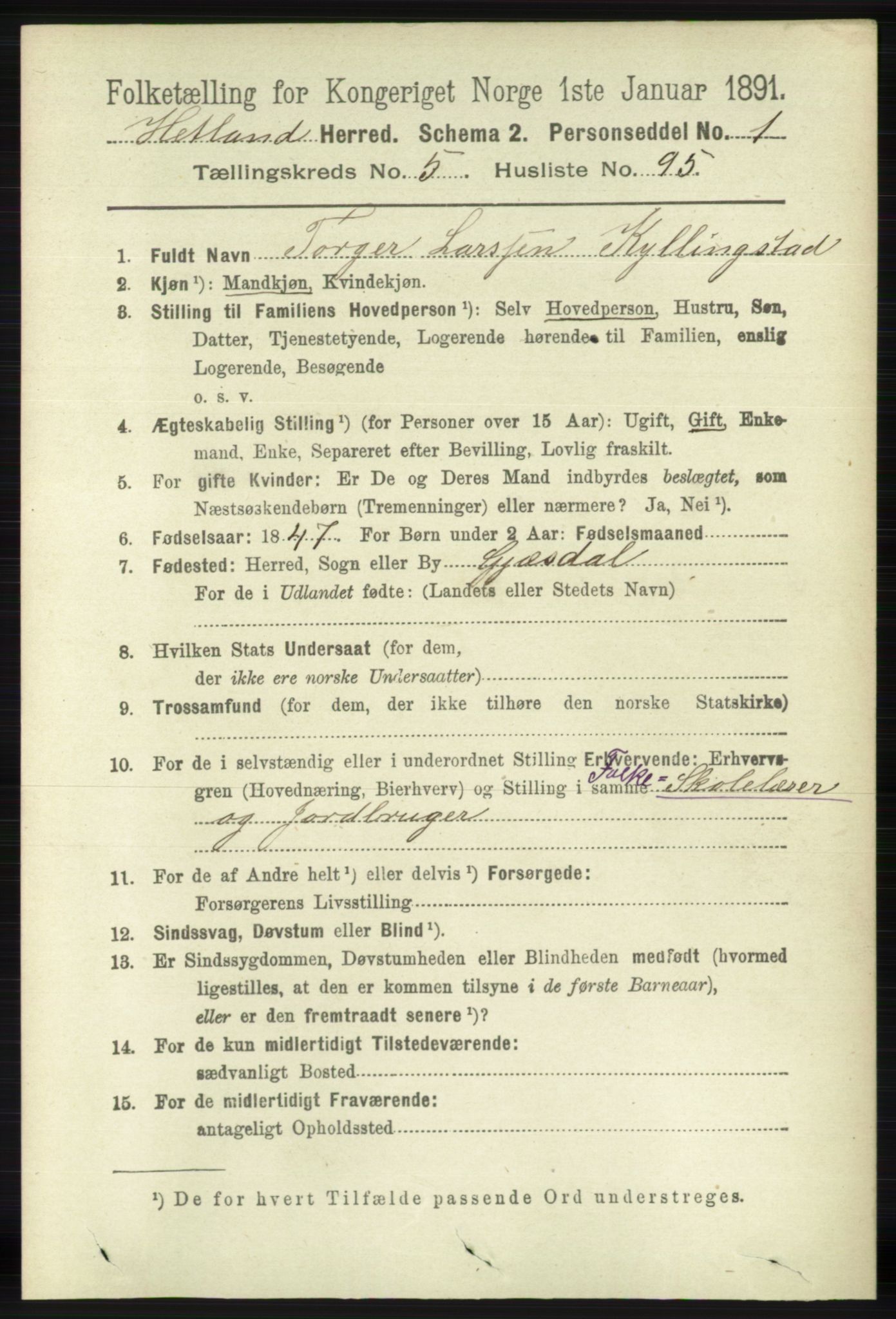 RA, 1891 census for 1126 Hetland, 1891, p. 3344