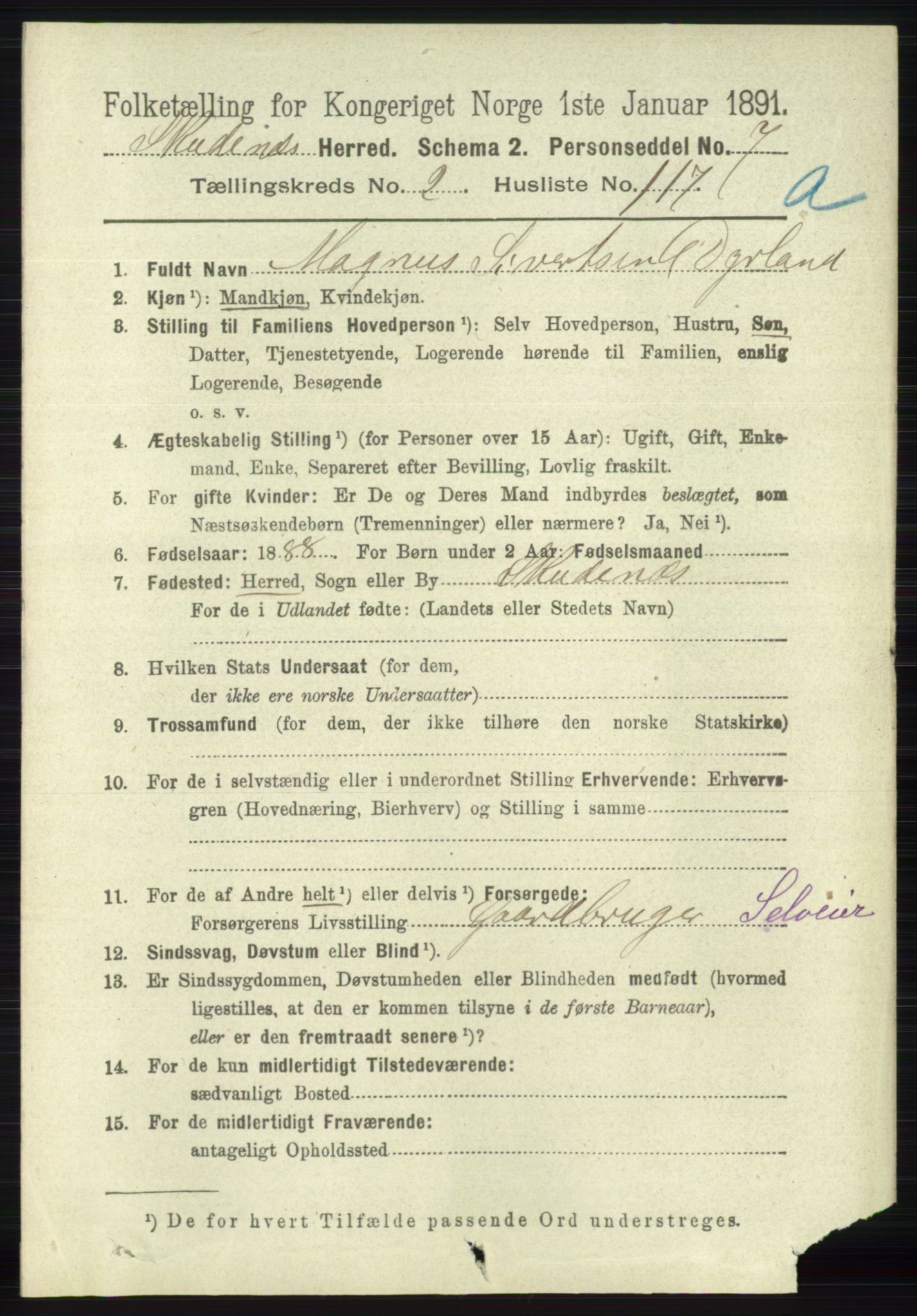 RA, 1891 census for 1150 Skudenes, 1891, p. 1328