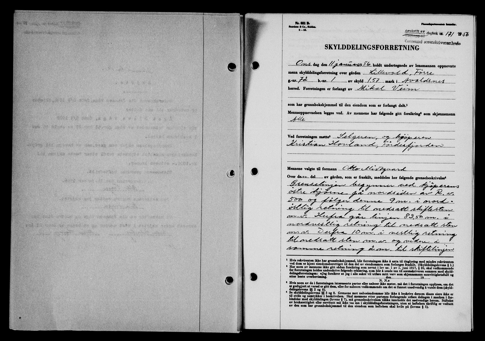 Karmsund sorenskriveri, SAST/A-100311/01/II/IIB/L0118: Mortgage book no. 98A, 1955-1956, Diary no: : 171/1956