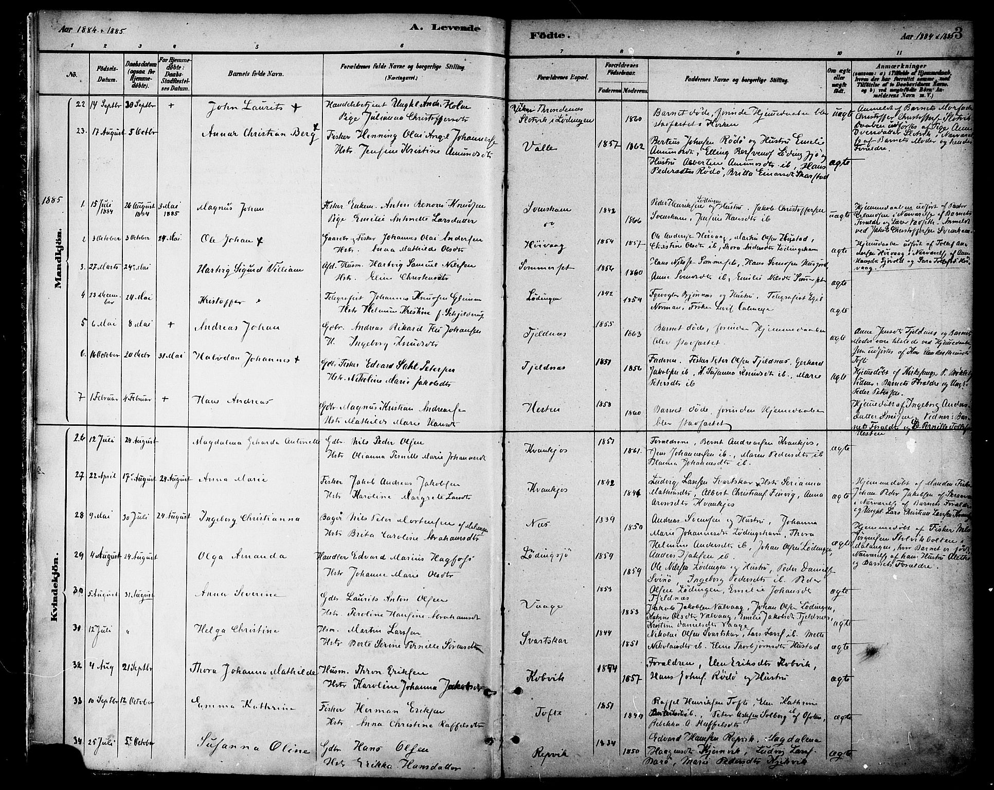 Ministerialprotokoller, klokkerbøker og fødselsregistre - Nordland, SAT/A-1459/872/L1035: Parish register (official) no. 872A10, 1884-1896, p. 3