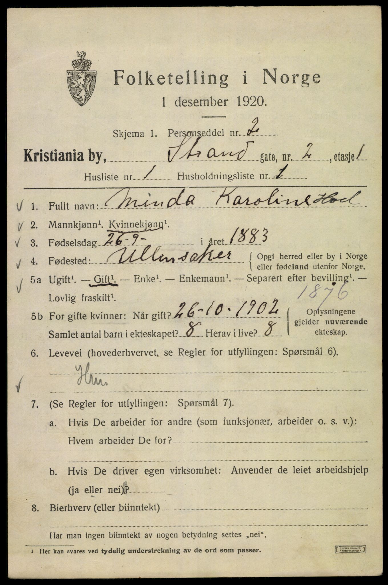 SAO, 1920 census for Kristiania, 1920, p. 550835