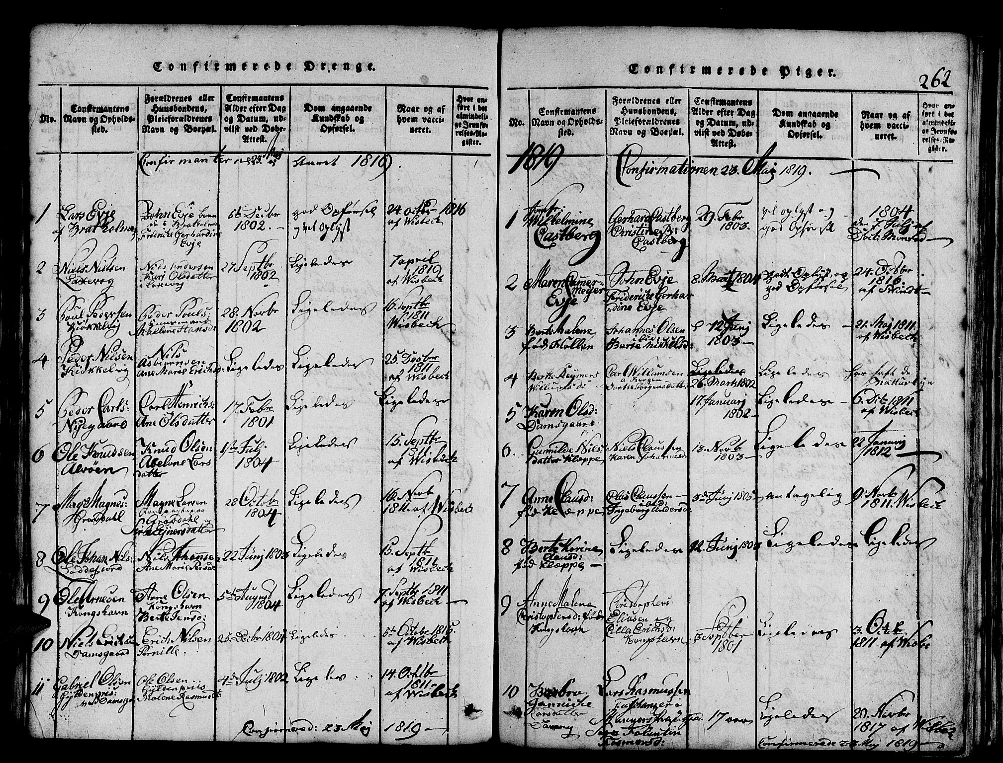 Askøy Sokneprestembete, SAB/A-74101/H/Ha/Haa/Haaa/L0003: Parish register (official) no. A 3, 1815-1825, p. 262