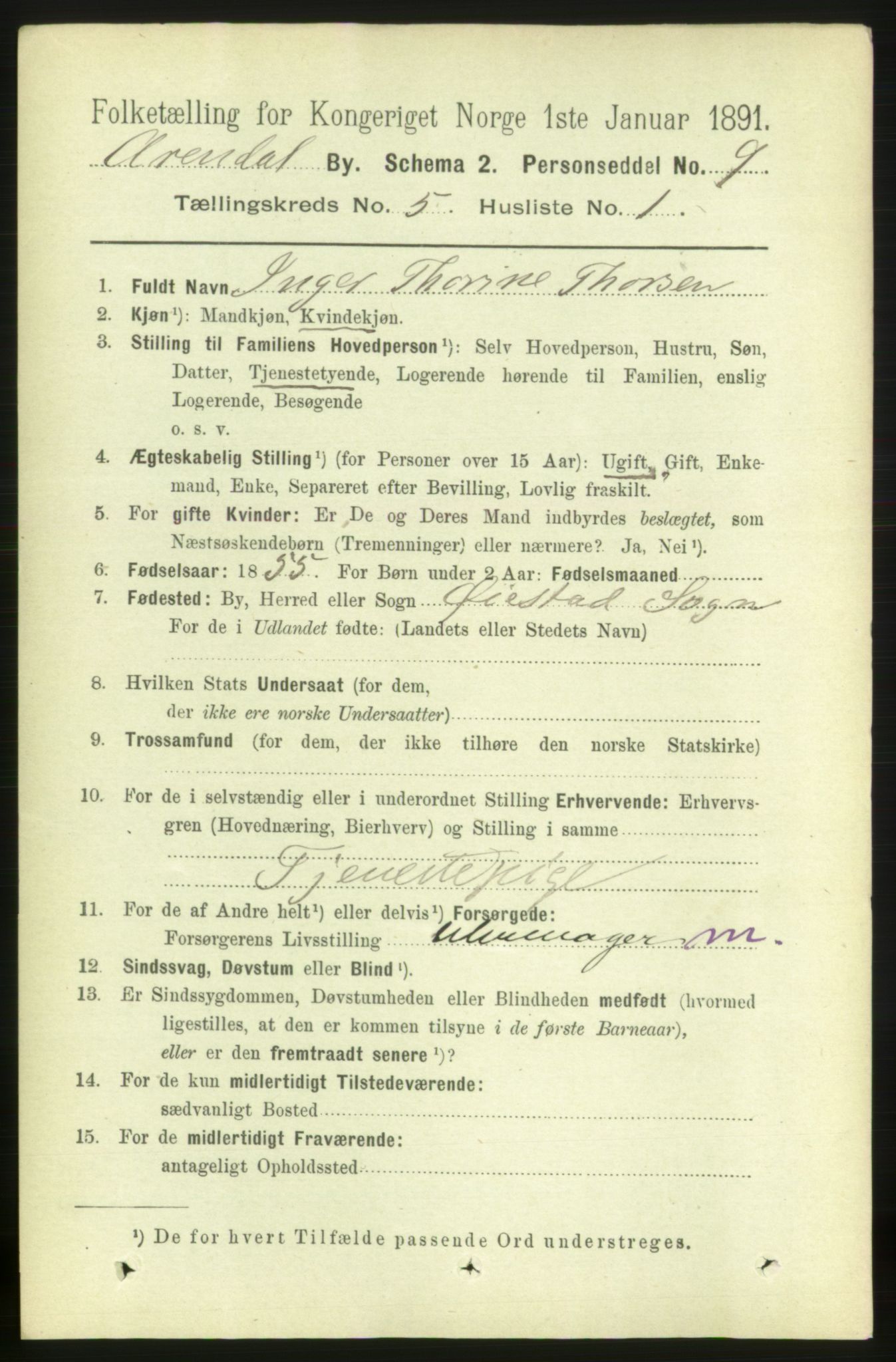 RA, 1891 census for 0903 Arendal, 1891, p. 1797