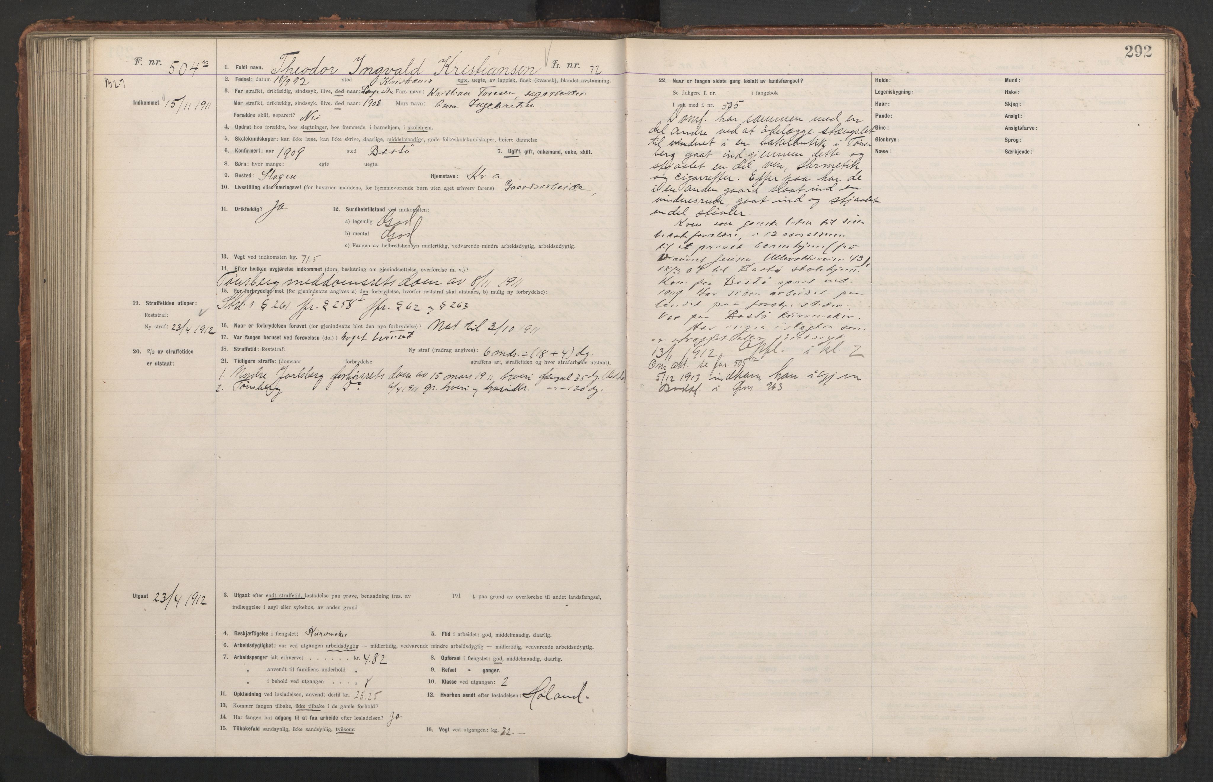 Botsfengslet, AV/RA-S-1539/D/Db/Dbb/L0044: 213n - 553n, 1910-1912, p. 292