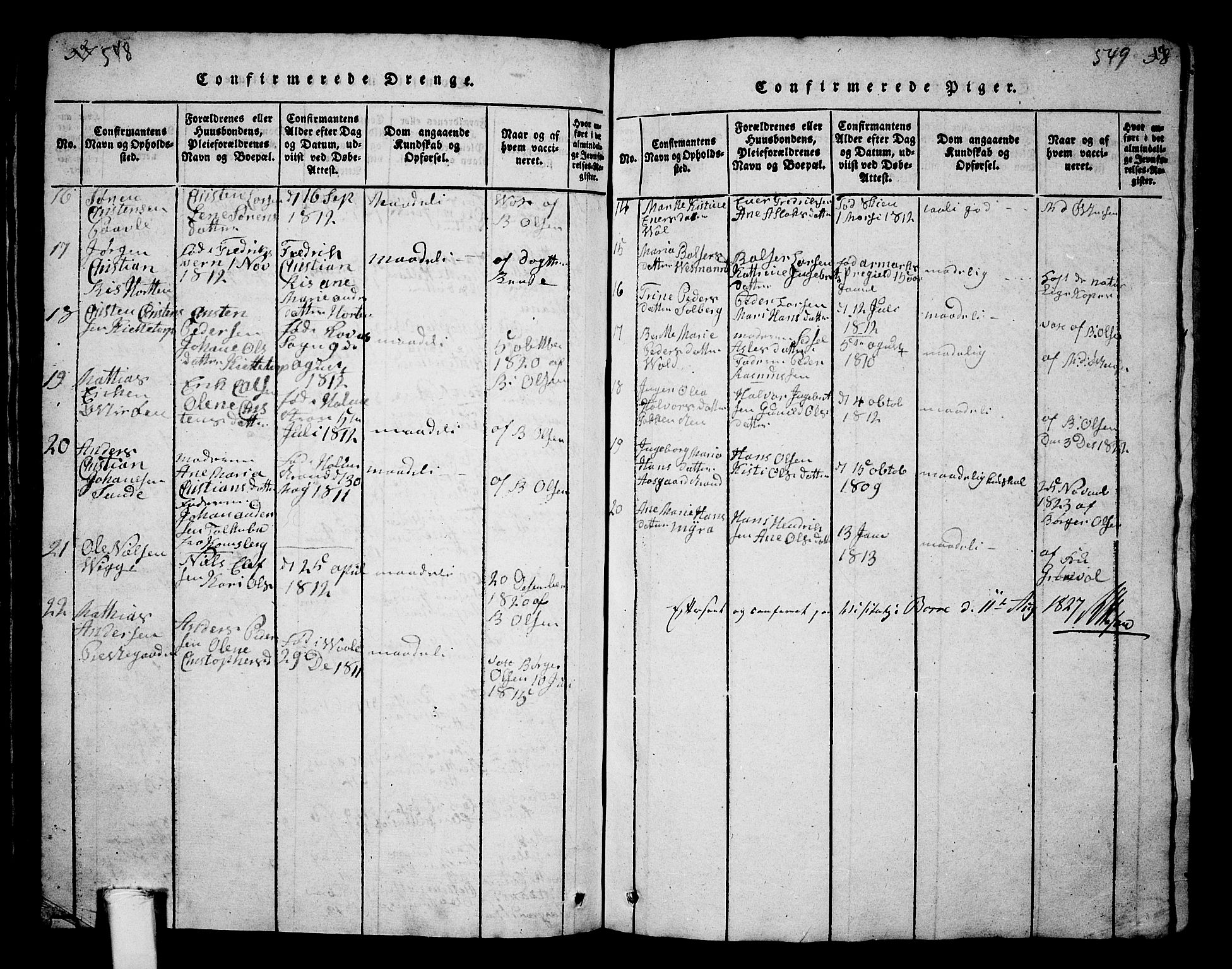 Borre kirkebøker, SAKO/A-338/G/Ga/L0001: Parish register (copy) no. I 1, 1815-1851, p. 548-549