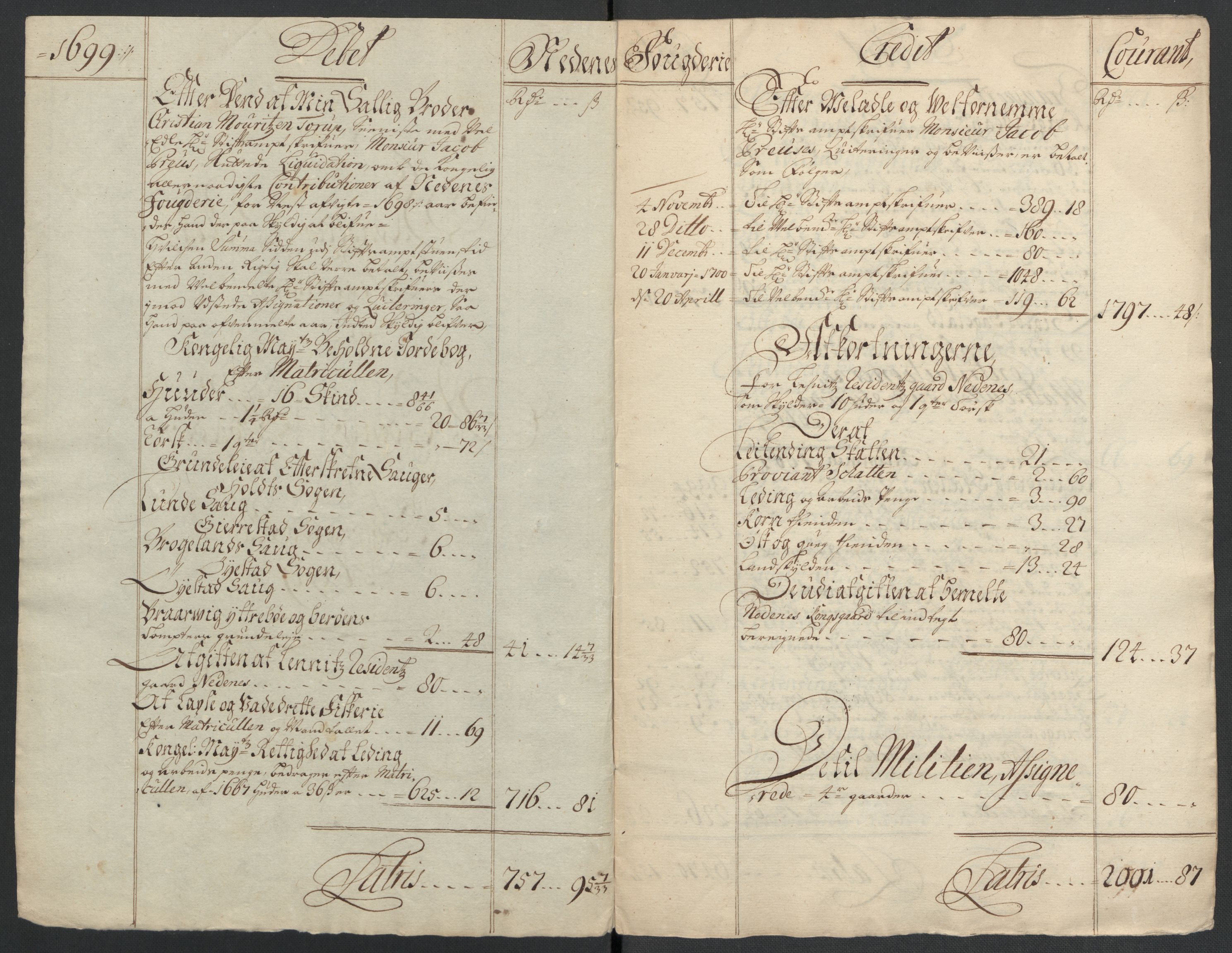 Rentekammeret inntil 1814, Reviderte regnskaper, Fogderegnskap, AV/RA-EA-4092/R39/L2314: Fogderegnskap Nedenes, 1698-1699, p. 136