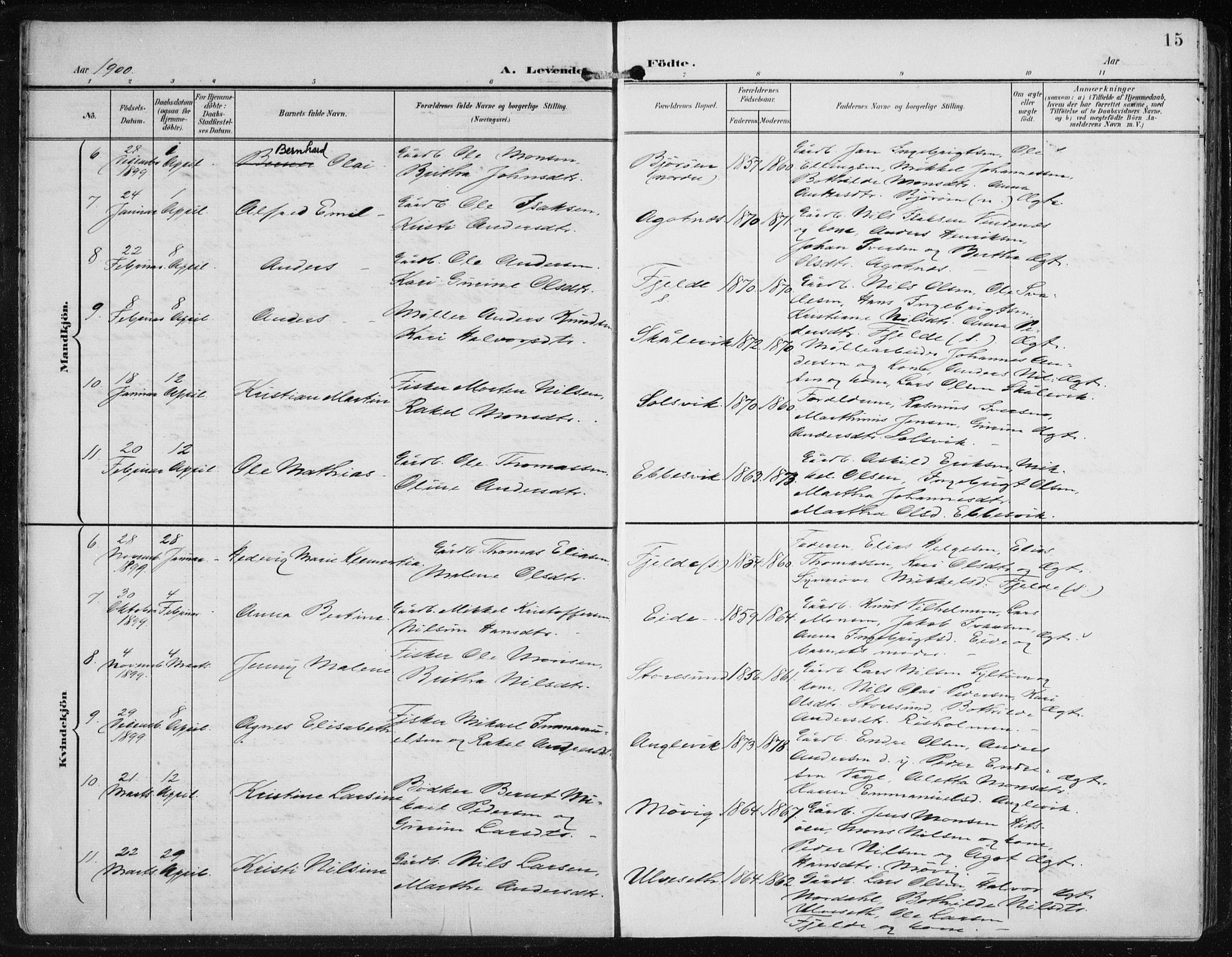 Fjell sokneprestembete, AV/SAB-A-75301/H/Haa: Parish register (official) no. A  9, 1899-1910, p. 15