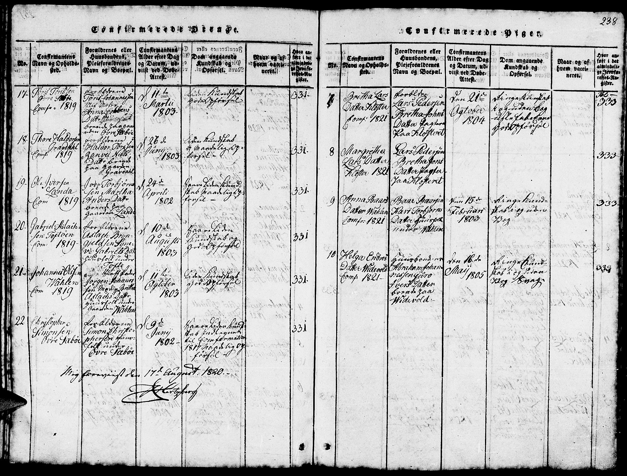 Fjelberg sokneprestembete, AV/SAB-A-75201/H/Hab: Parish register (copy) no. B 1, 1815-1823, p. 238