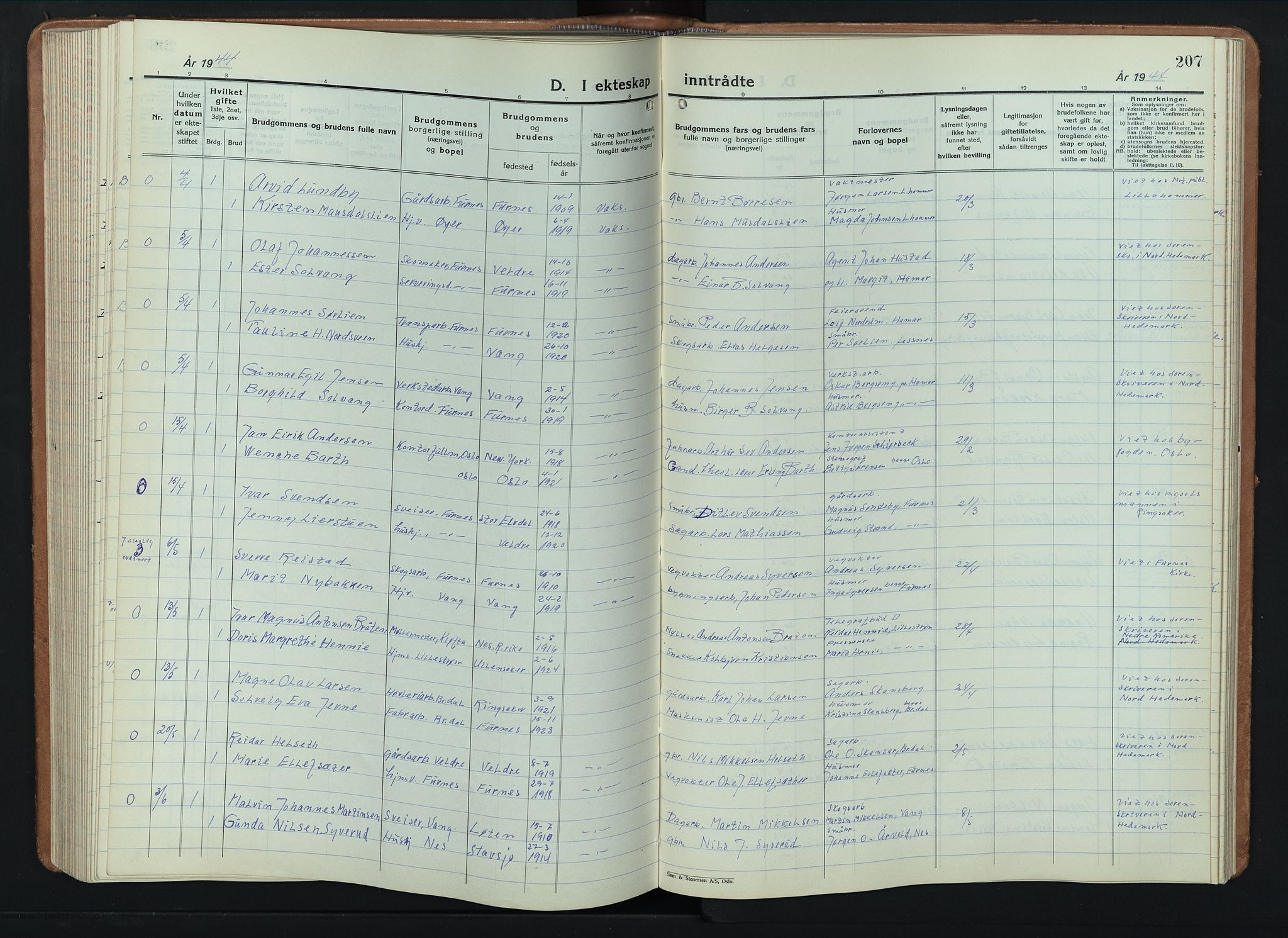 Furnes prestekontor, SAH/PREST-012/L/La/L0002: Parish register (copy) no. 2, 1934-1956, p. 207