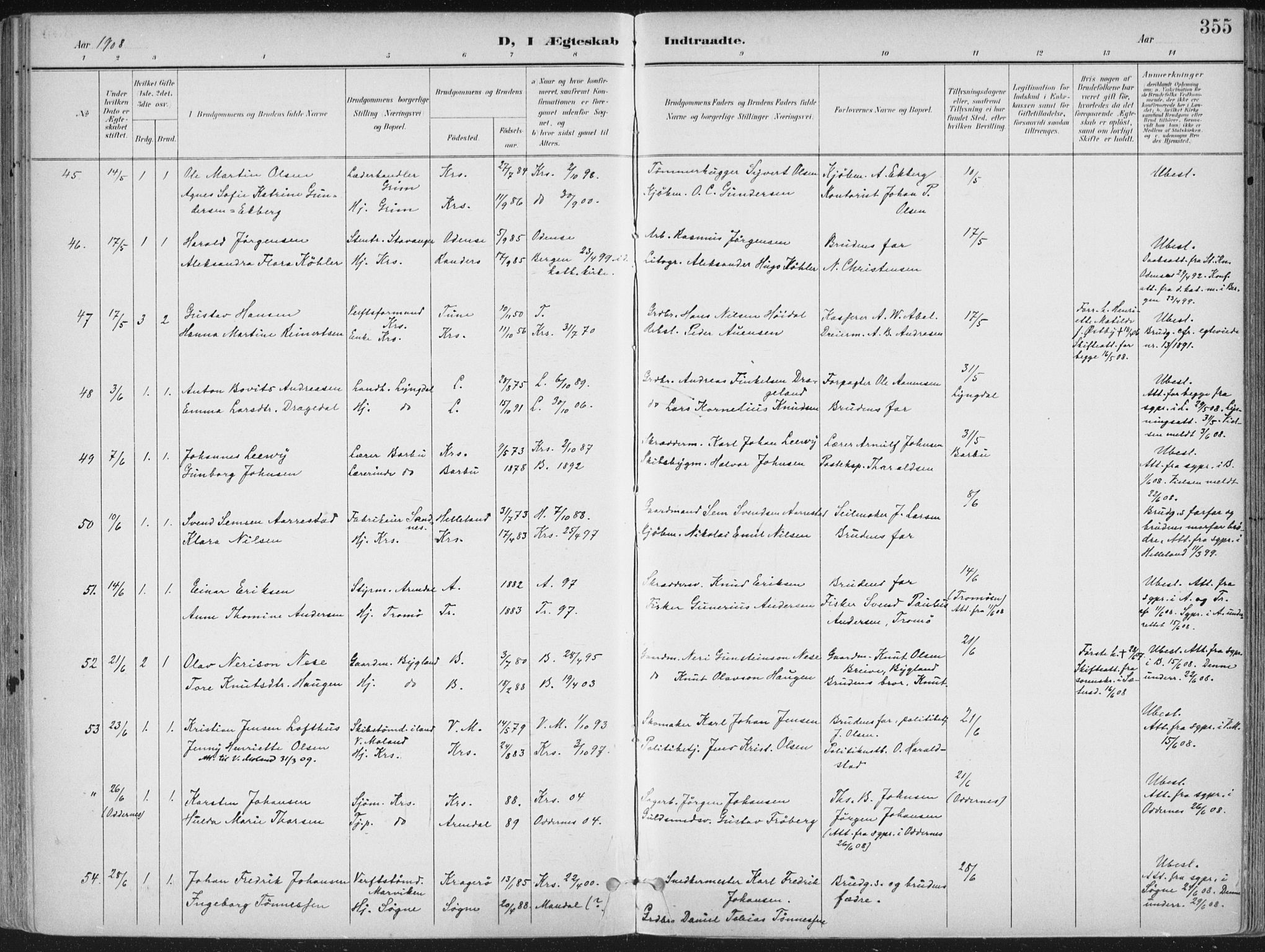 Kristiansand domprosti, SAK/1112-0006/F/Fa/L0021: Parish register (official) no. A 20, 1898-1908, p. 355