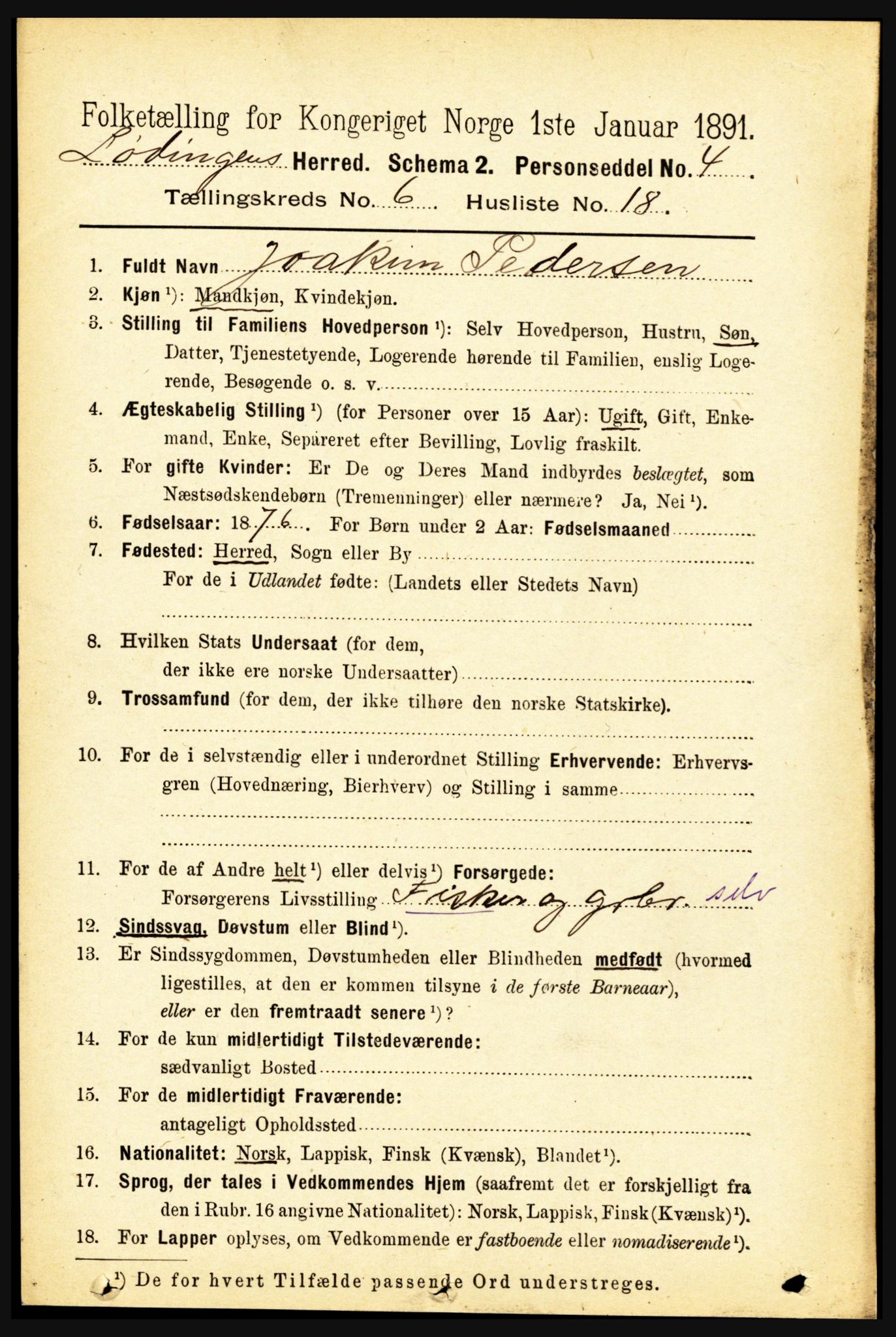 RA, 1891 census for 1851 Lødingen, 1891, p. 2879