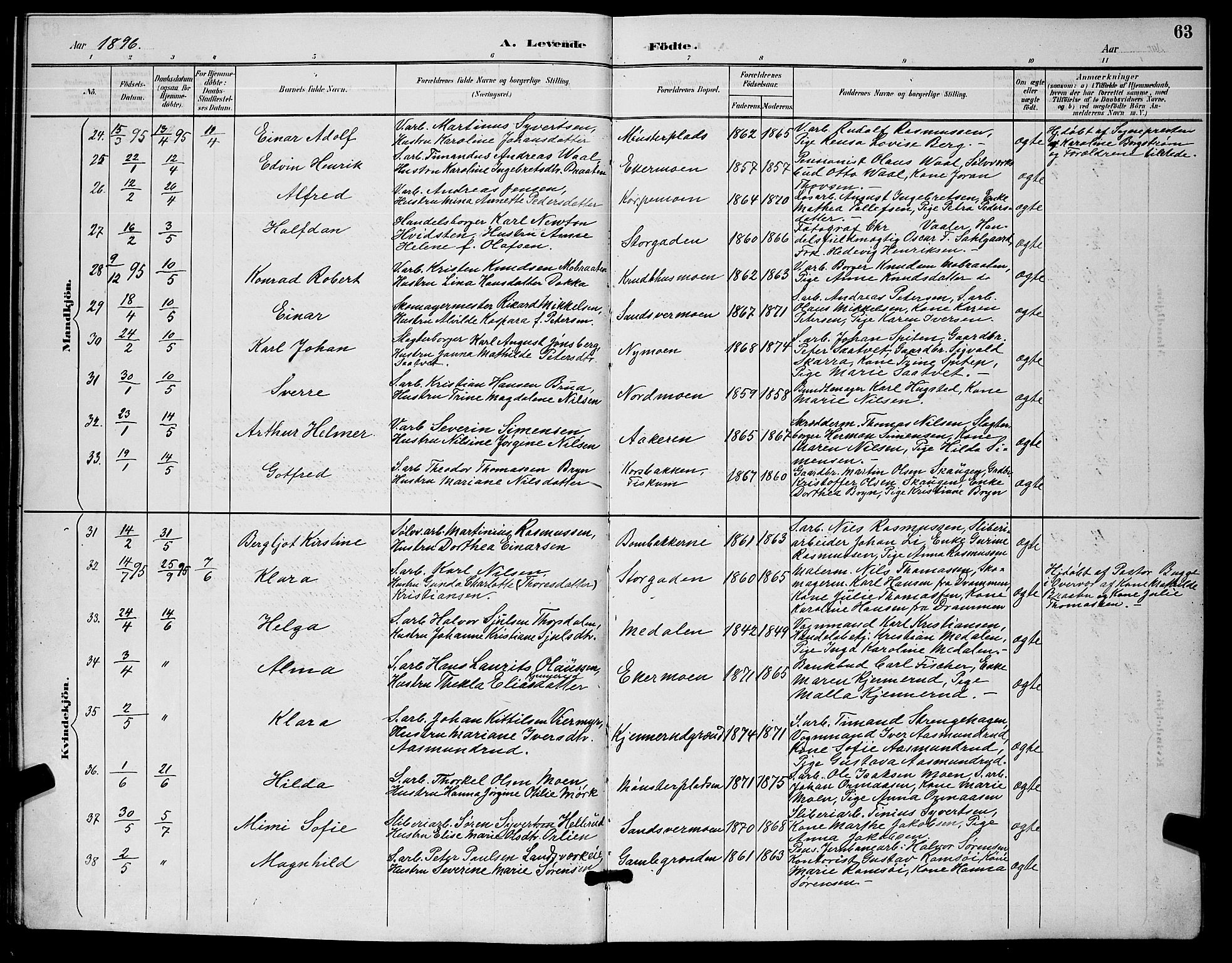 Kongsberg kirkebøker, AV/SAKO-A-22/G/Ga/L0006: Parish register (copy) no. 6, 1890-1901, p. 63