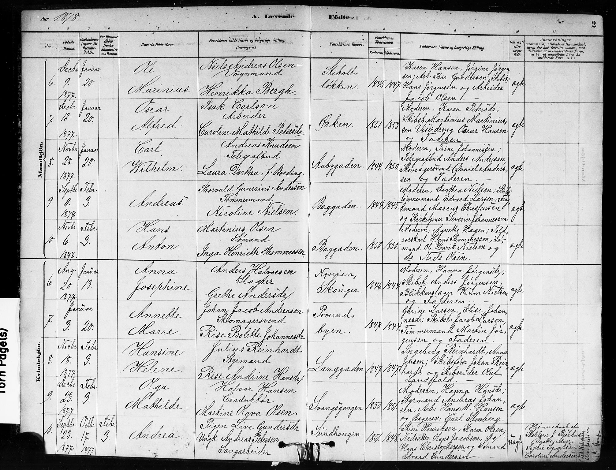 Strømsø kirkebøker, AV/SAKO-A-246/F/Fa/L0021: Parish register (official) no. I 21, 1878-1885, p. 2