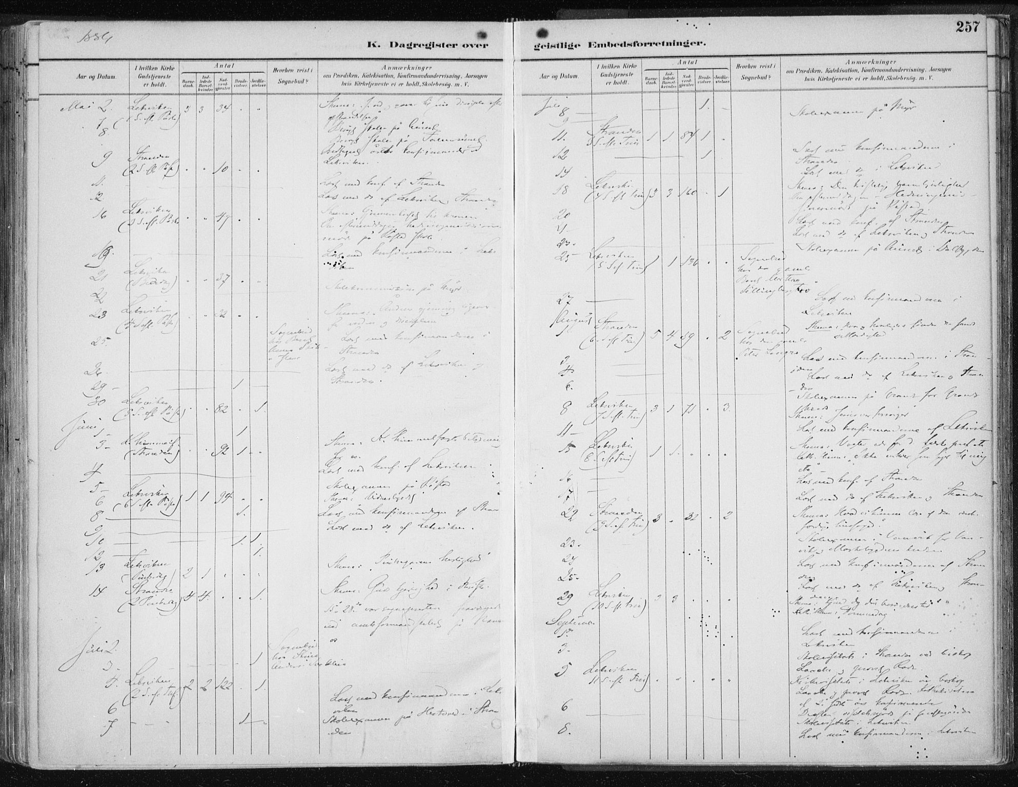 Ministerialprotokoller, klokkerbøker og fødselsregistre - Nord-Trøndelag, SAT/A-1458/701/L0010: Parish register (official) no. 701A10, 1883-1899, p. 257