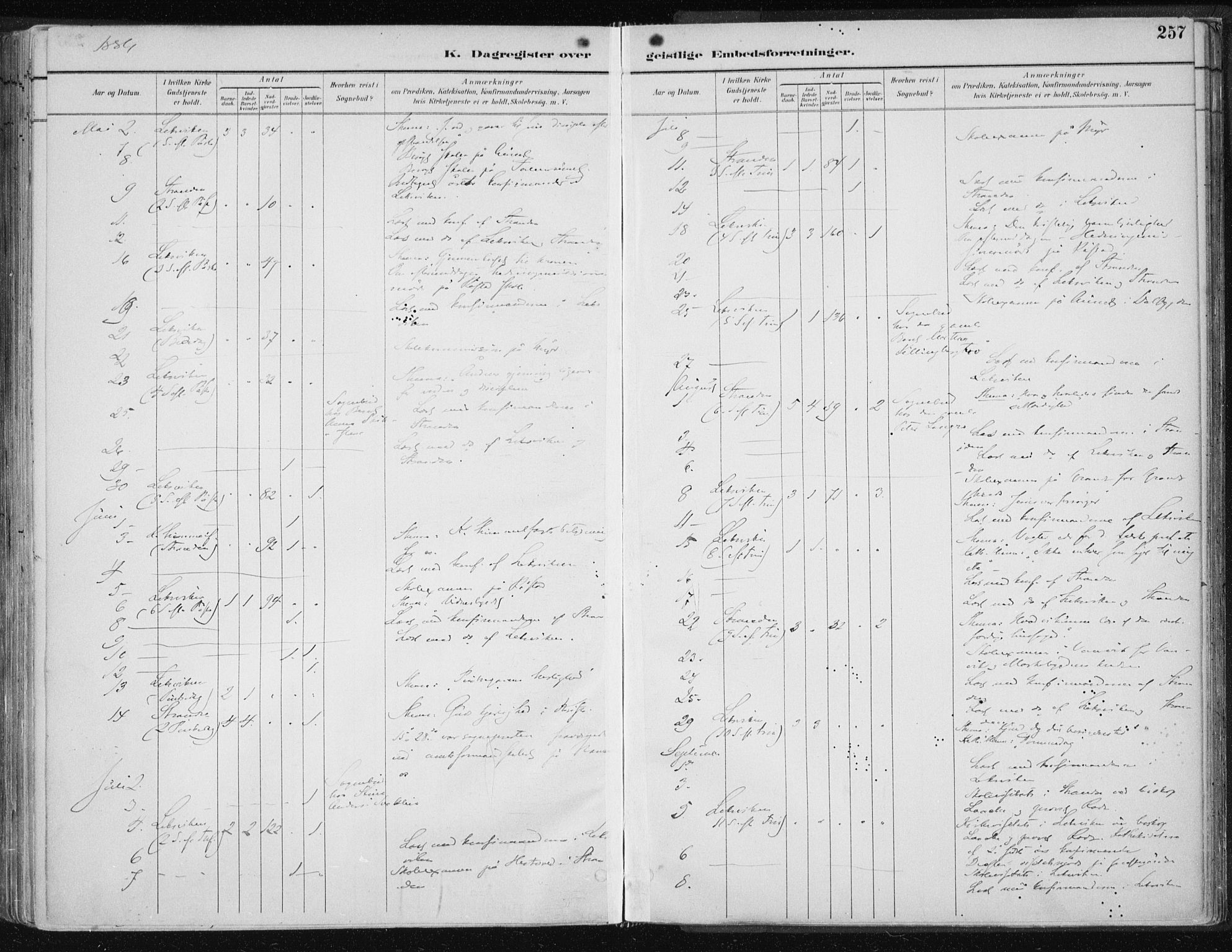 Ministerialprotokoller, klokkerbøker og fødselsregistre - Nord-Trøndelag, AV/SAT-A-1458/701/L0010: Parish register (official) no. 701A10, 1883-1899, p. 257