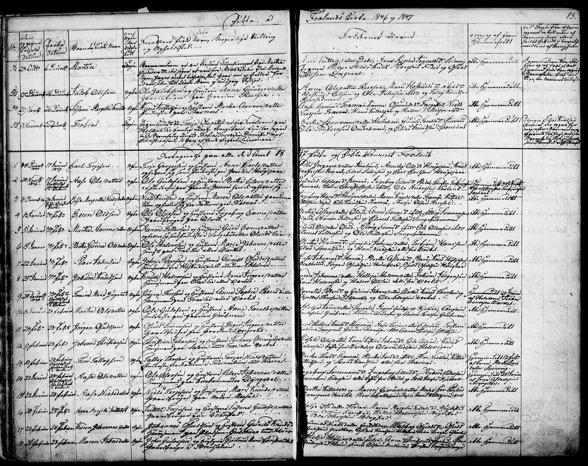 Froland sokneprestkontor, SAK/1111-0013/F/Fb/L0008: Parish register (copy) no. B 8, 1843-1875, p. 13