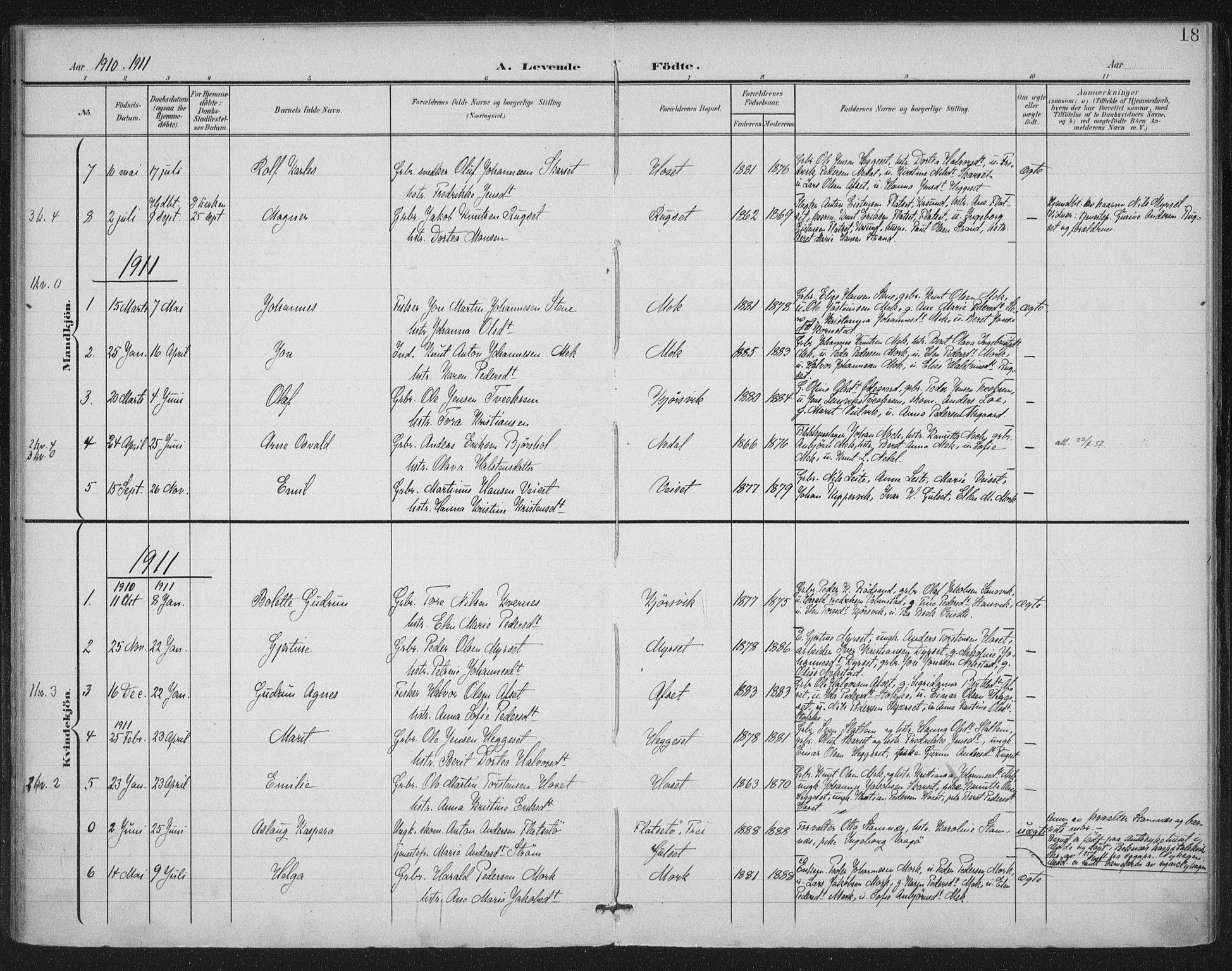 Ministerialprotokoller, klokkerbøker og fødselsregistre - Møre og Romsdal, SAT/A-1454/568/L0810: Parish register (official) no. 568A14, 1901-1915, p. 18