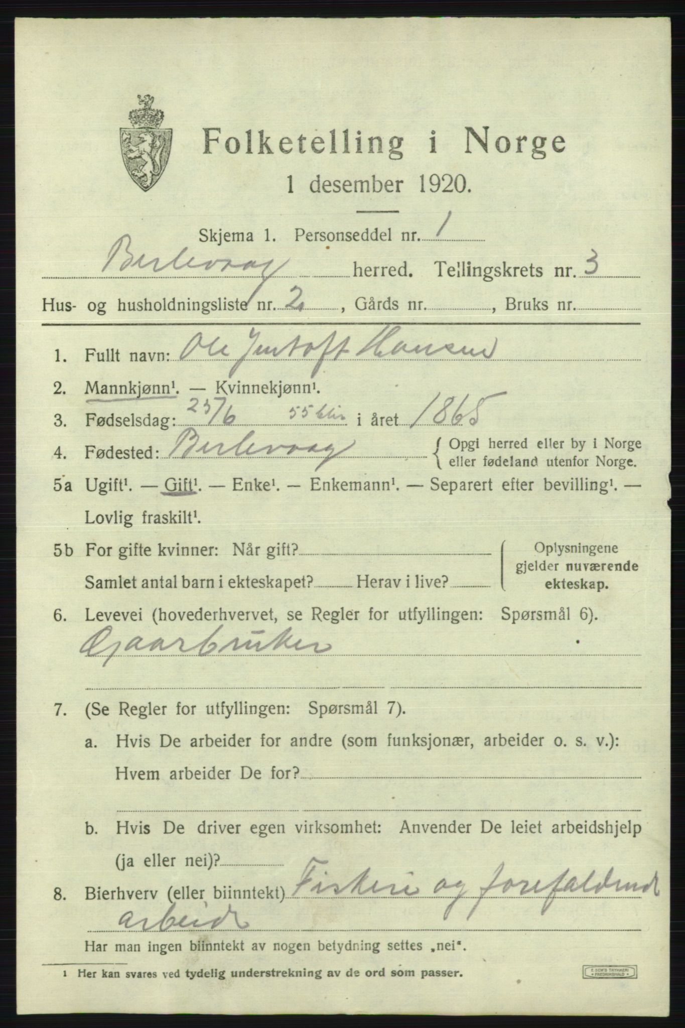 SATØ, 1920 census for Berlevåg, 1920, p. 1523