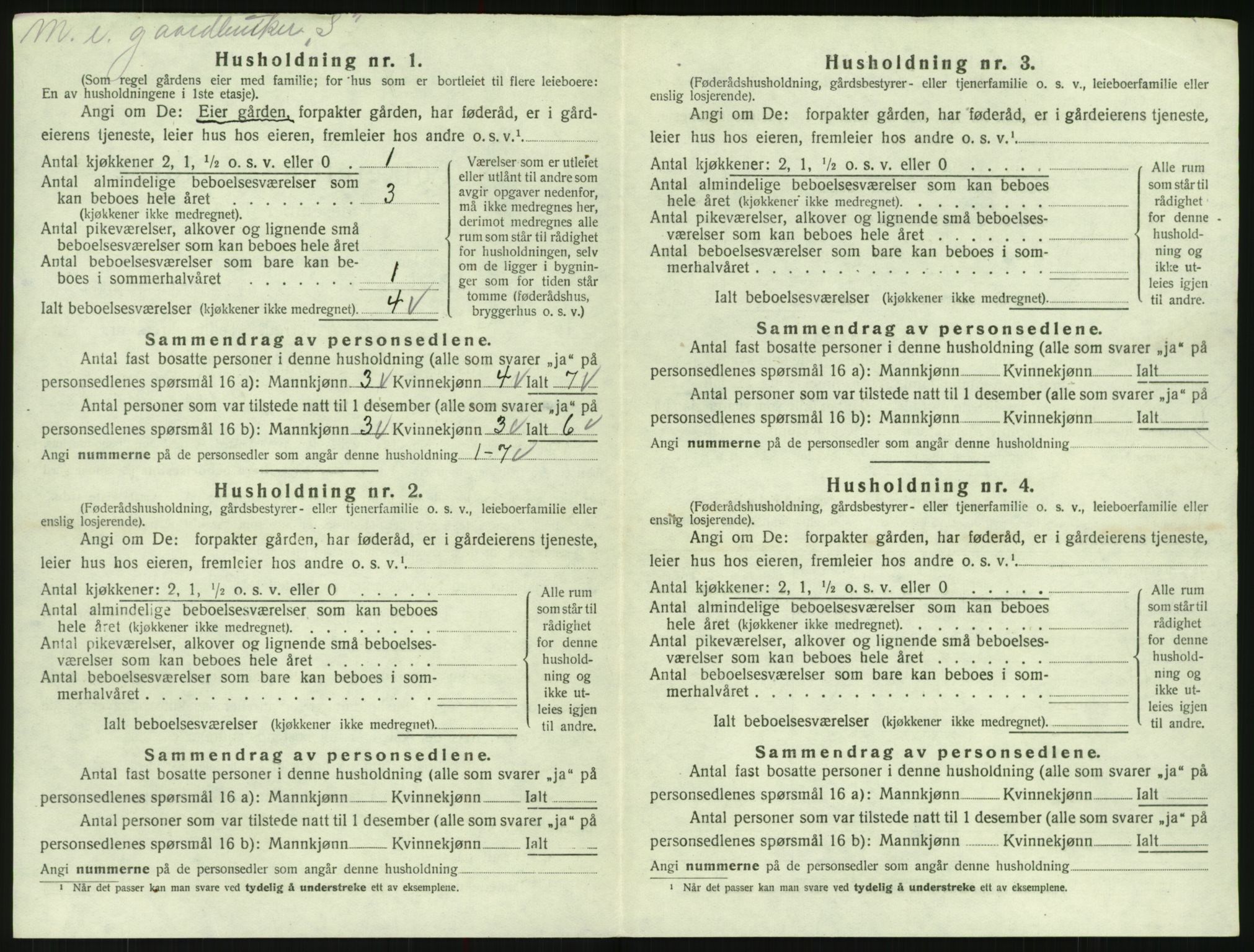 SAK, 1920 census for Bygland, 1920, p. 198