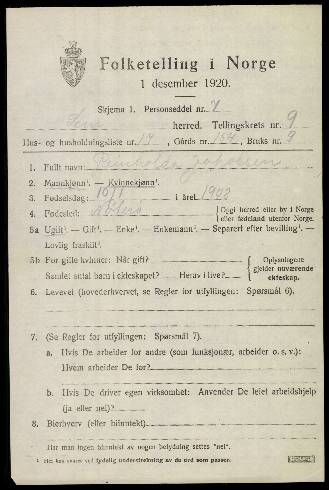 SAKO, 1920 census for Sem, 1920, p. 12759