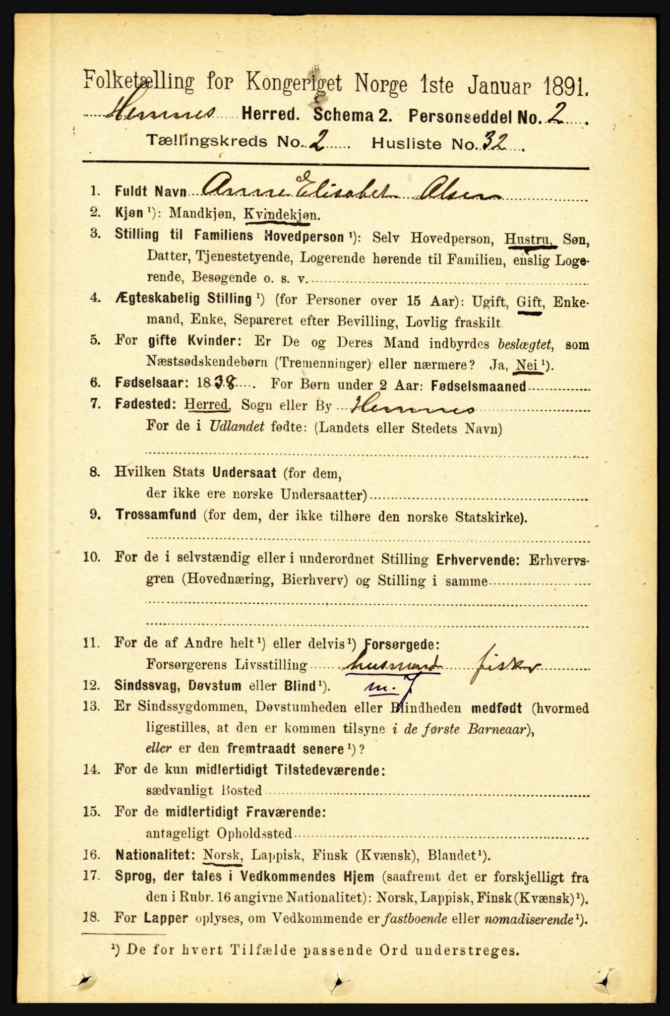 RA, 1891 census for 1832 Hemnes, 1891, p. 1461