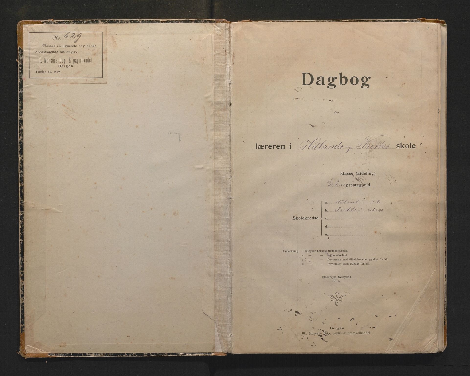 Etne kommune. Barneskulane, IKAH/1211-231/G/Gb/L0004: Dagbok for Håland og Frette krinsar, 1904-1915
